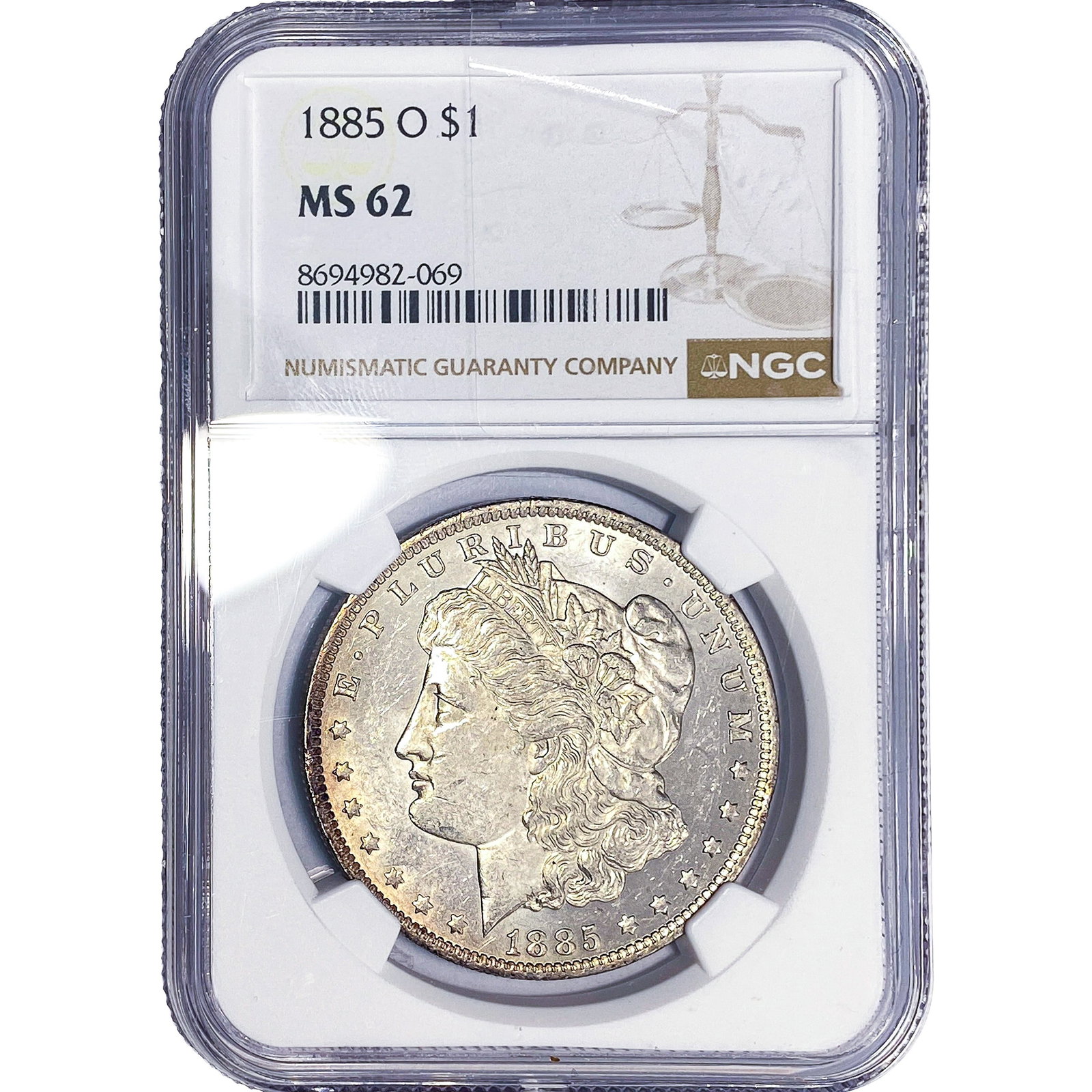 1885-O Morgan Silver Dollar NGC MS62: 1885-O Morgan Silver Dollar NGC MS62