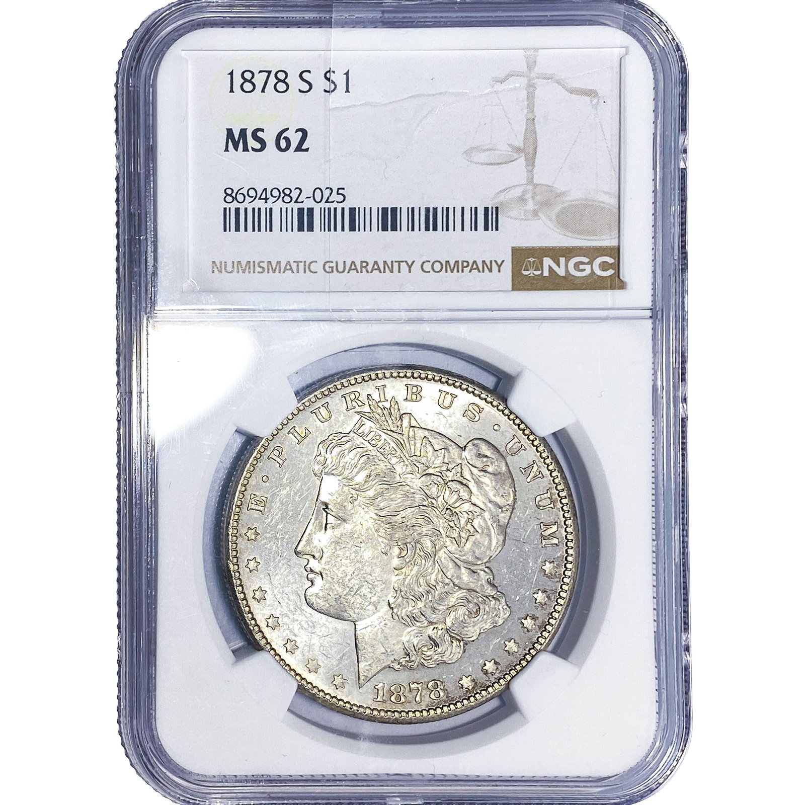 1878-S Morgan Silver Dollar NGC MS62: 1878-S Morgan Silver Dollar NGC MS62