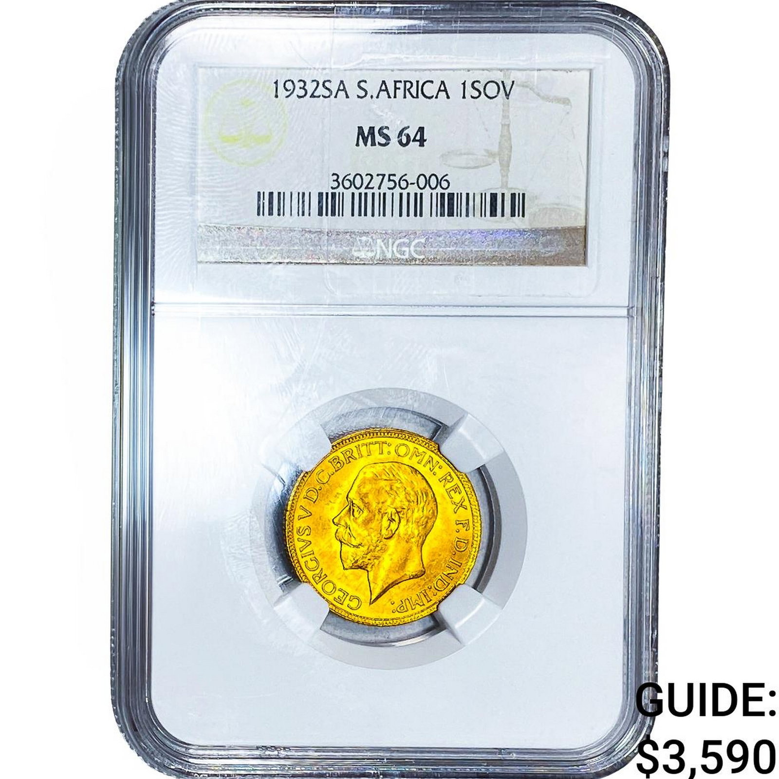 1932 Soth Africa Gold 1 Sovereign .2354 AGW NGC MS64: 1932 Soth Africa Gold 1 Sovereign .2354 AGW NGC MS64