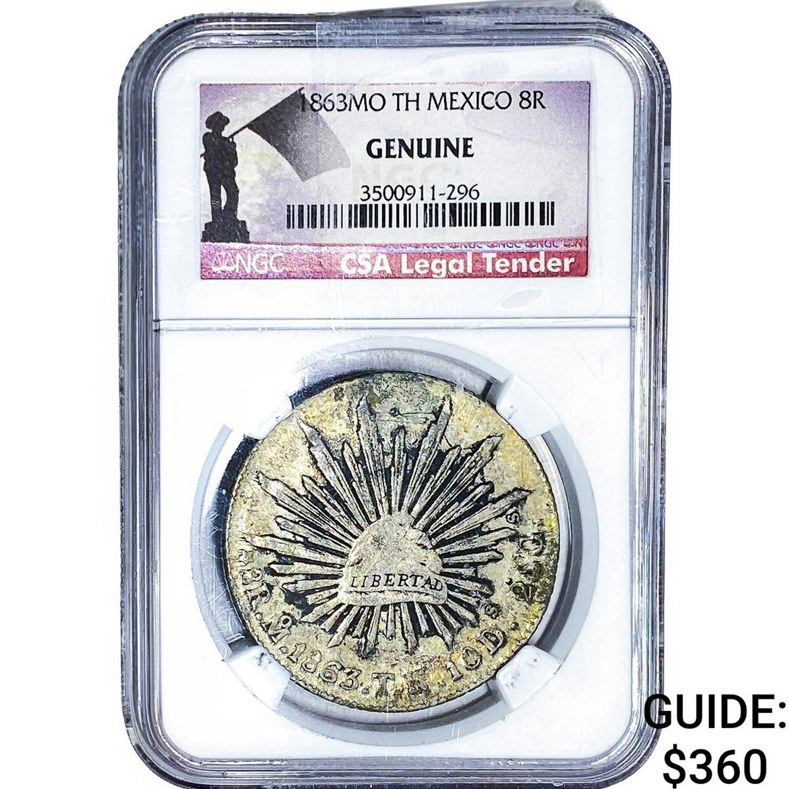 1863MO TH Mexico Silver 8 Reales NGC Genuine: 1863MO TH Mexico Silver 8 Reales NGC Genuine