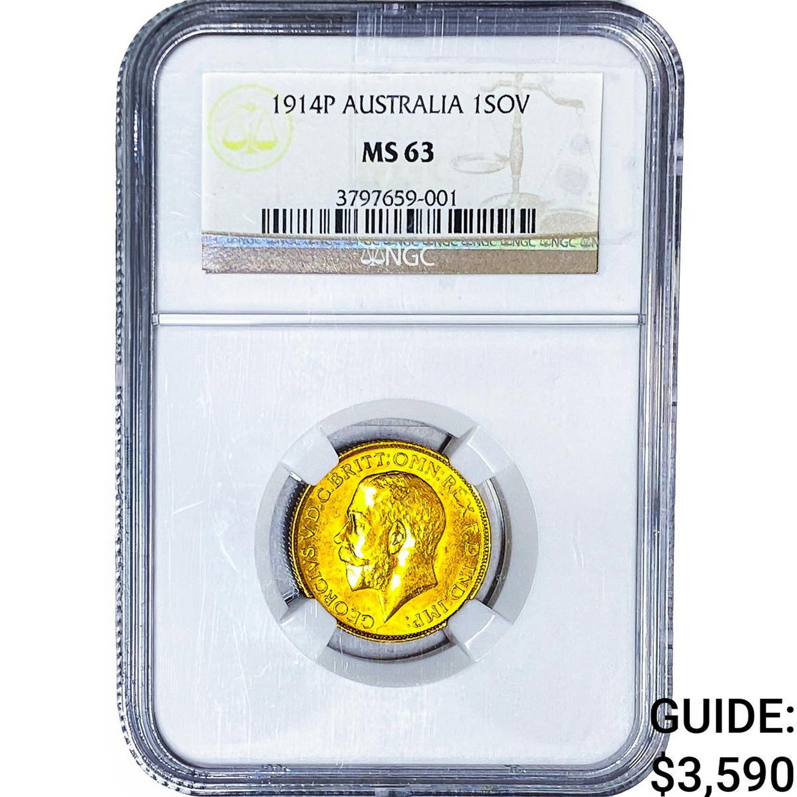1914P Austrailia Gold 1 Sovereign .2355 AGW MS63: 1914P Austrailia Gold 1 Sovereign .2355 AGW MS63