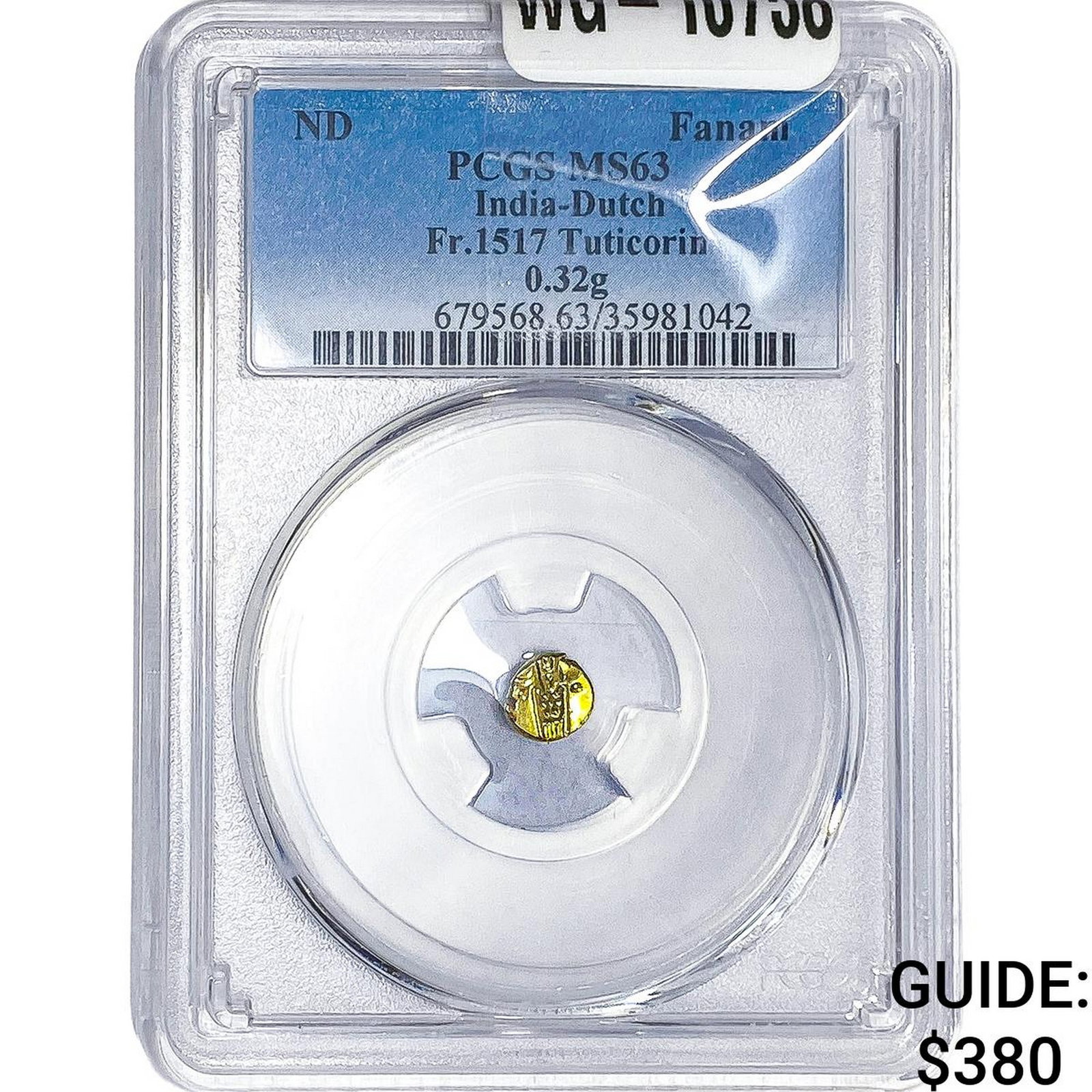 India-Dutch Gold Fanam FR.1517 Turicorin PCGS: India-Dutch Gold Fanam FR.1517 Turicorin PCGS