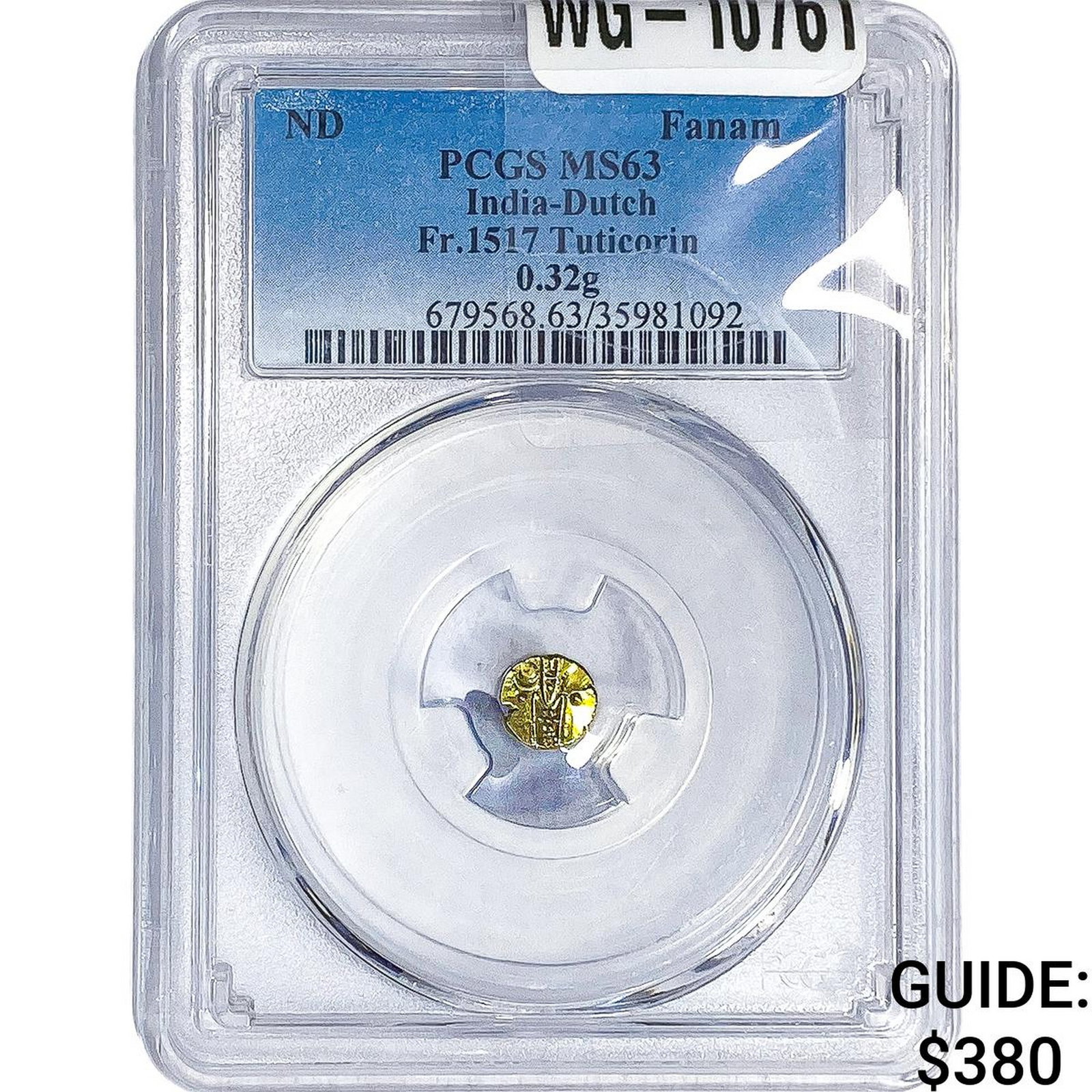 India-Dutch Gold Fanam FR.1517 Turicorin PCGS: India-Dutch Gold Fanam FR.1517 Turicorin PCGS
