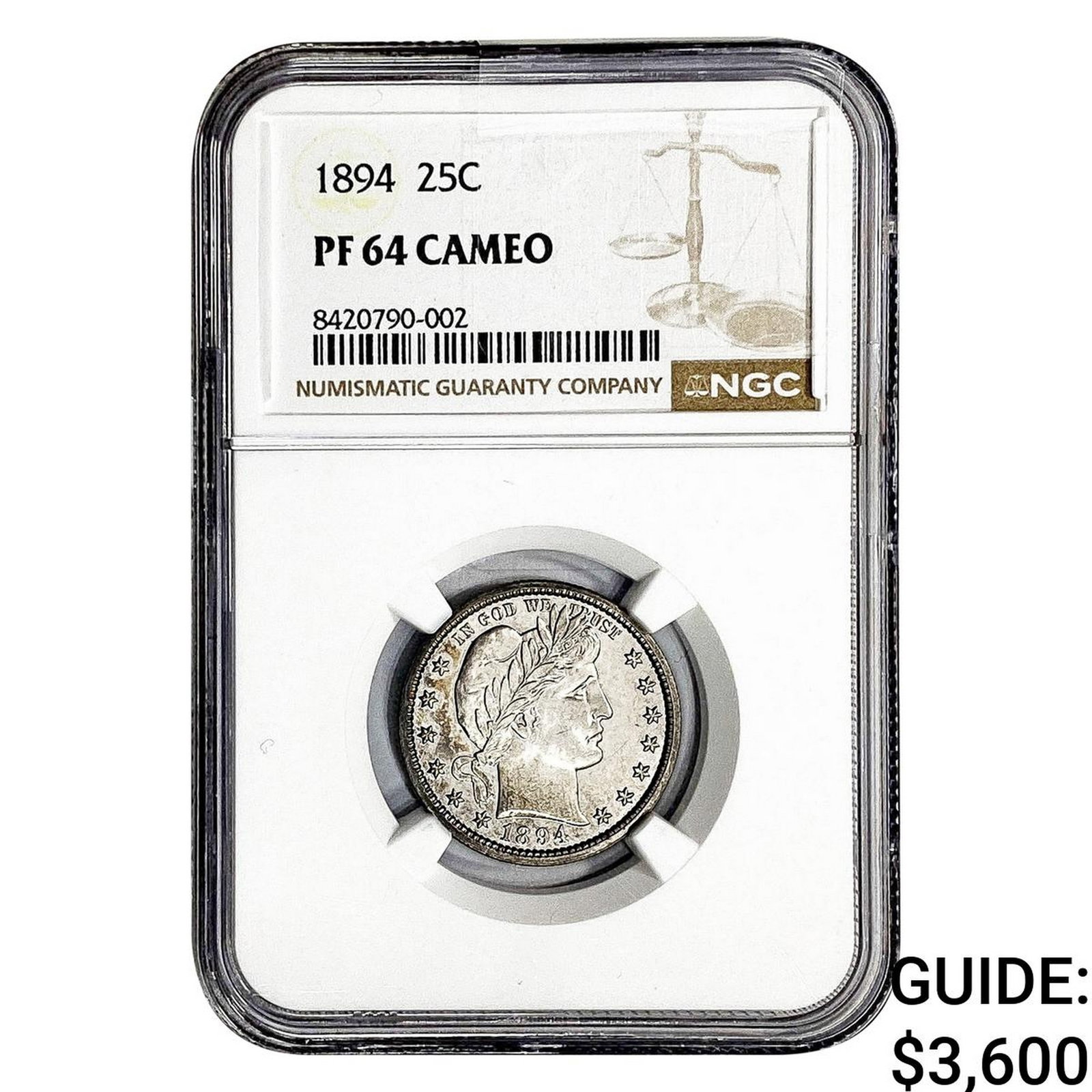 1894 Barber Quarter NGC PF64 Cameo: 1894 Barber Quarter NGC PF64 Cameo