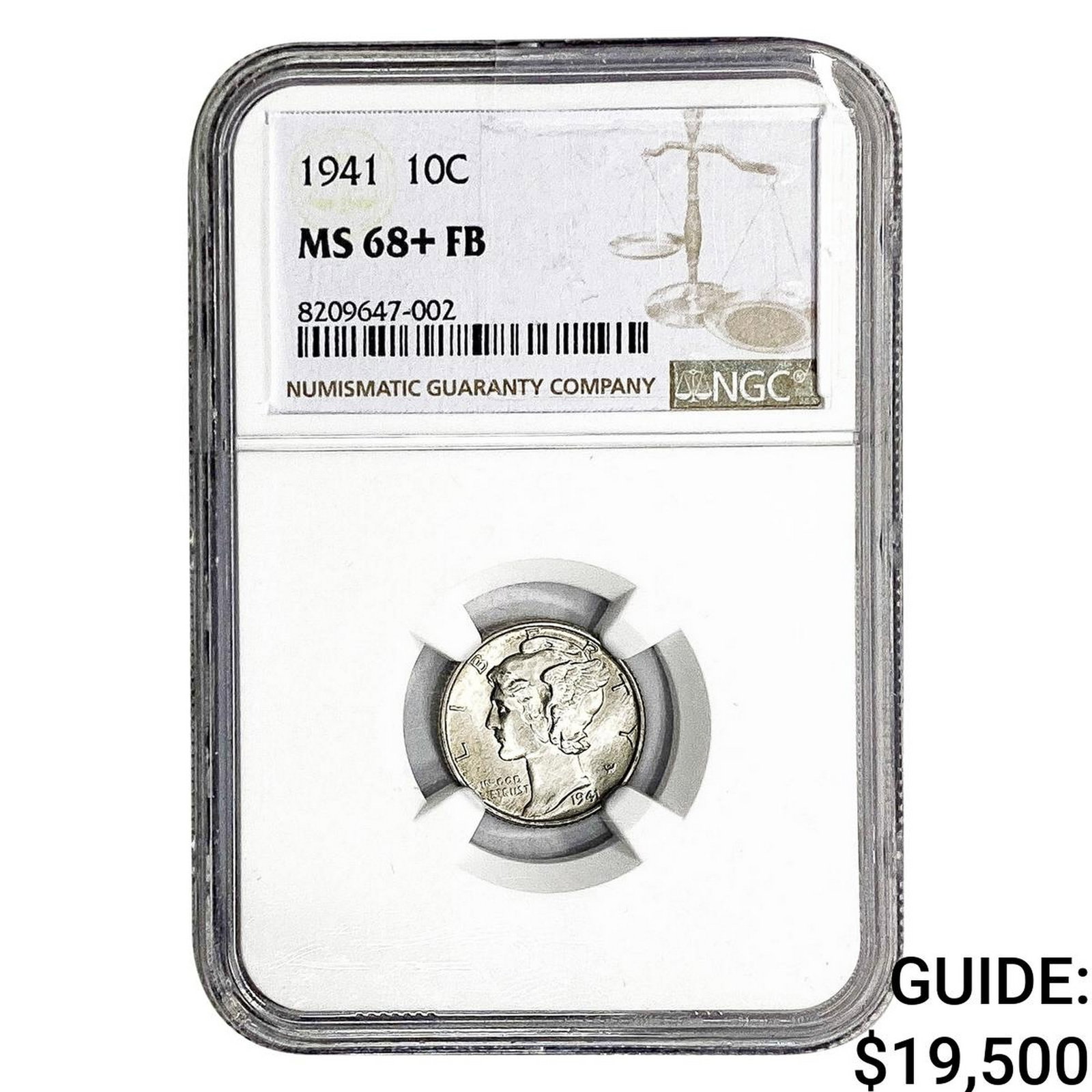 1941 Mercury Silver Dime NGC MS68+ FB: 1941 Mercury Silver Dime NGC MS68+ FB
