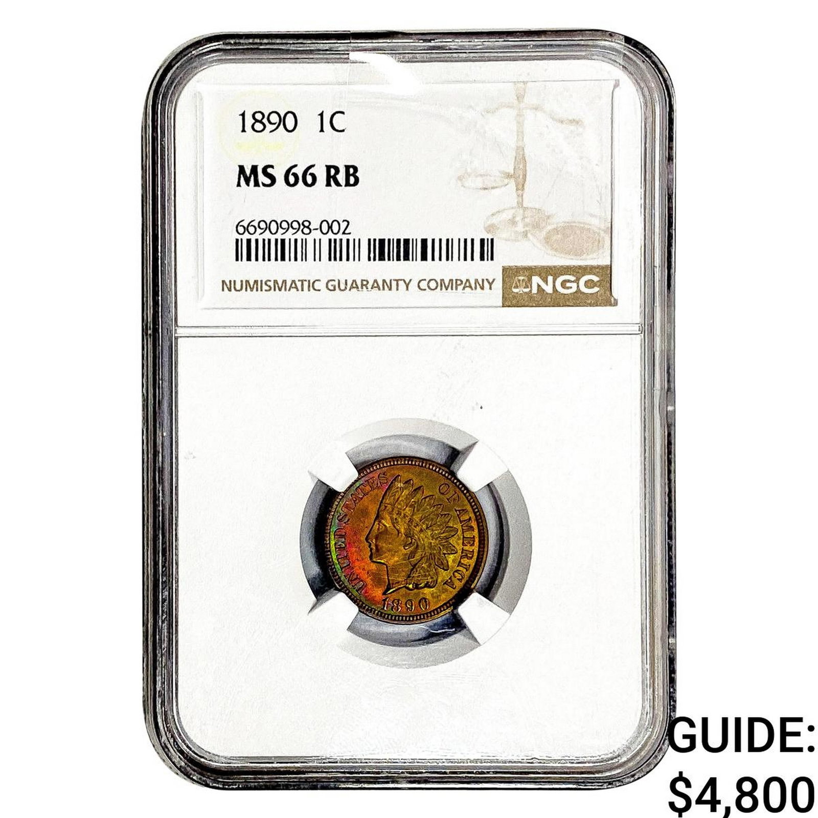 1890 Indian Head Cent NGC MS66 RB: 1890 Indian Head Cent NGC MS66 RB