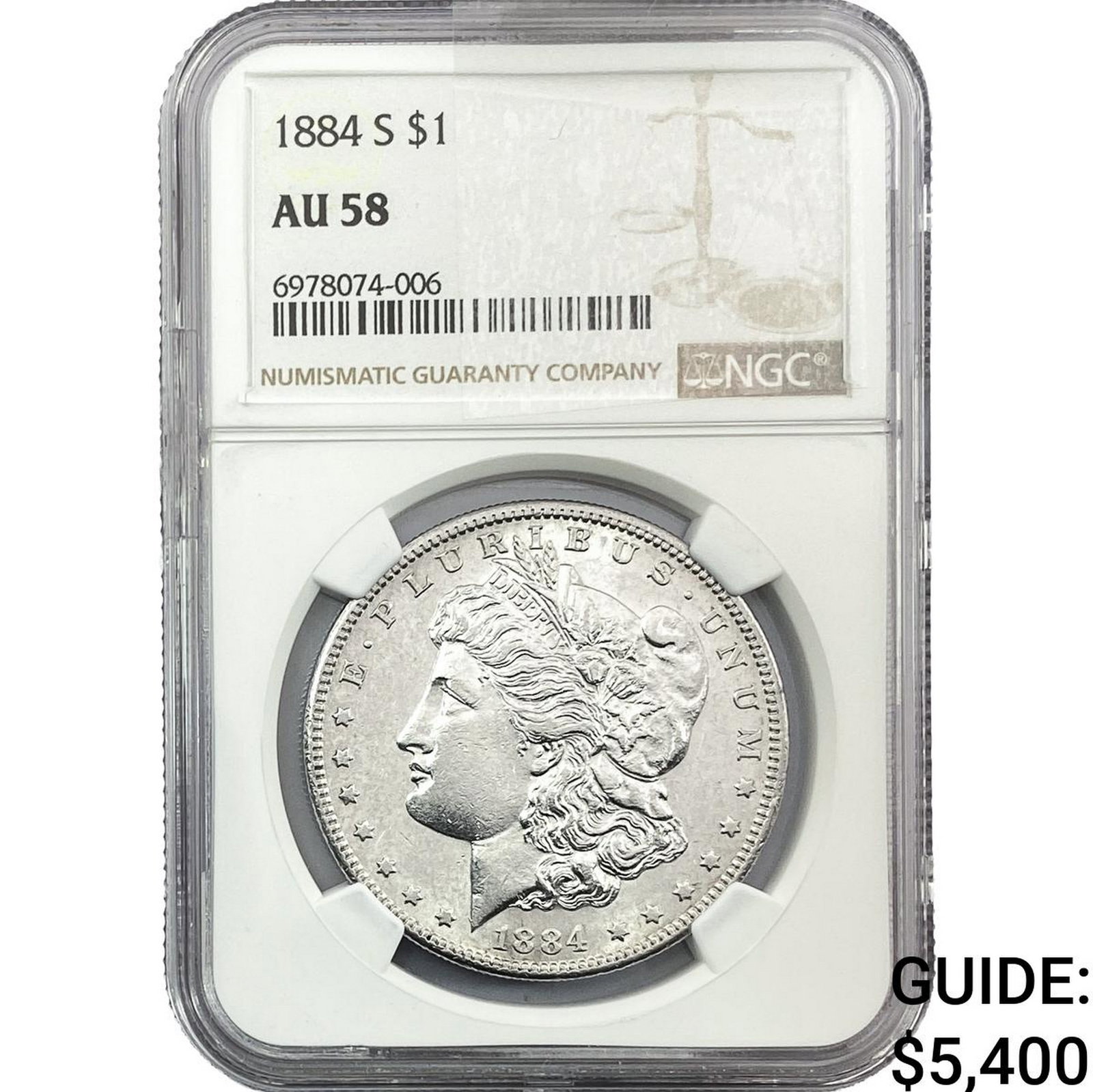 1884-S Morgan Silver Dollar NGC AU58: 1884-S Morgan Silver Dollar NGC AU58