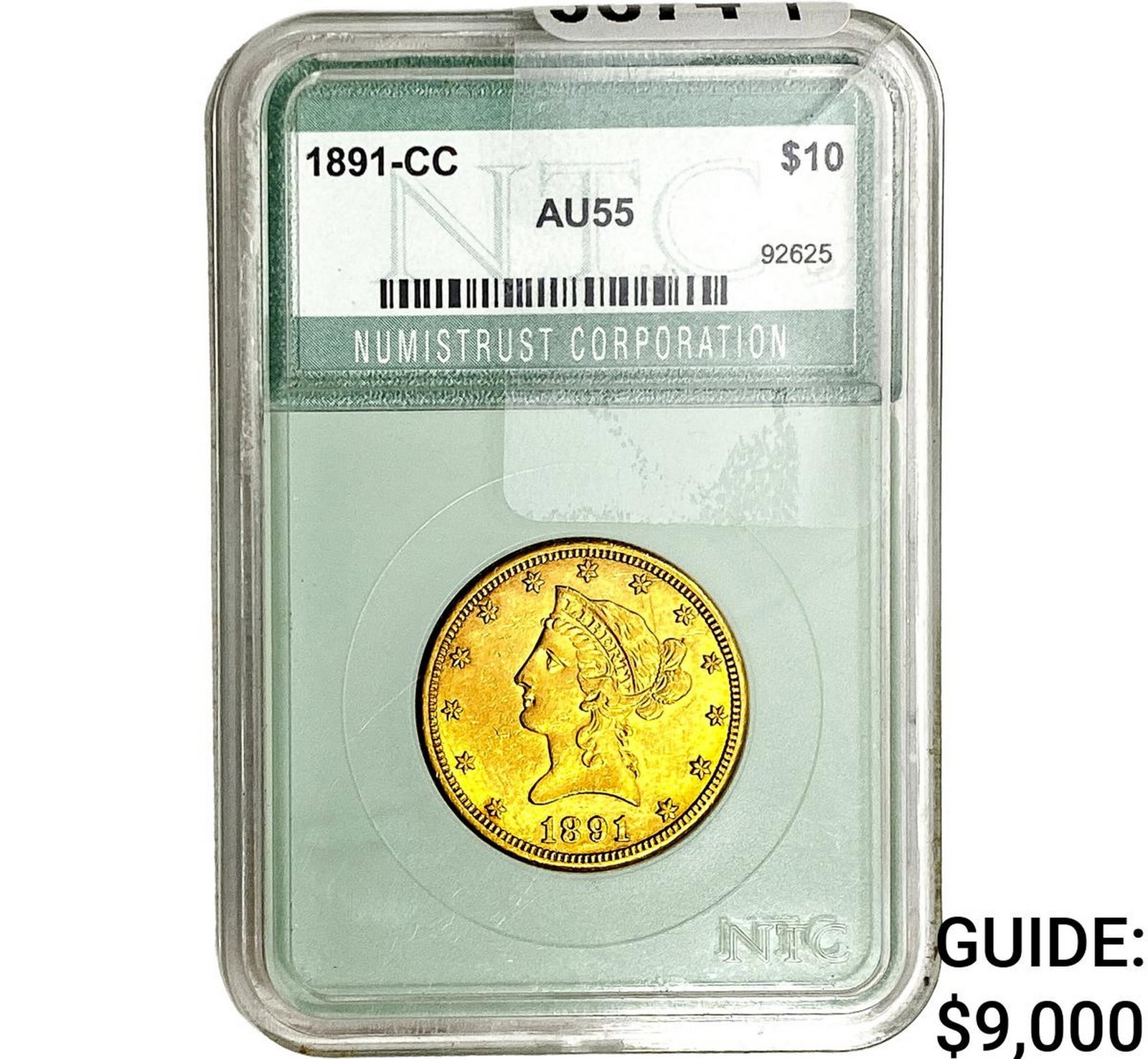 1891-CC $10 Gold Eagle NTC AU55: 1891-CC $10 Gold Eagle NTC AU55