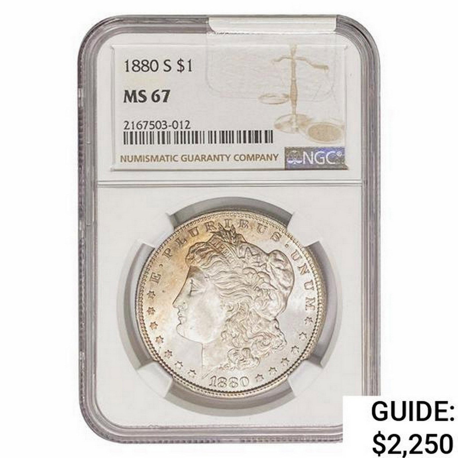 1880-S Morgan Silver Dollar NGC MS67: 1880-S Morgan Silver Dollar NGC MS67