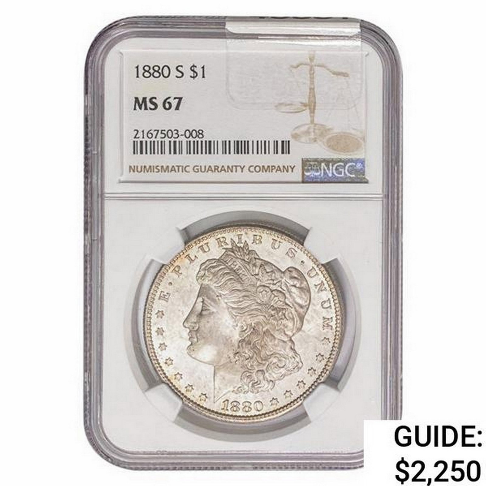 1880-S Morgan Silver Dollar NGC MS67: 1880-S Morgan Silver Dollar NGC MS67