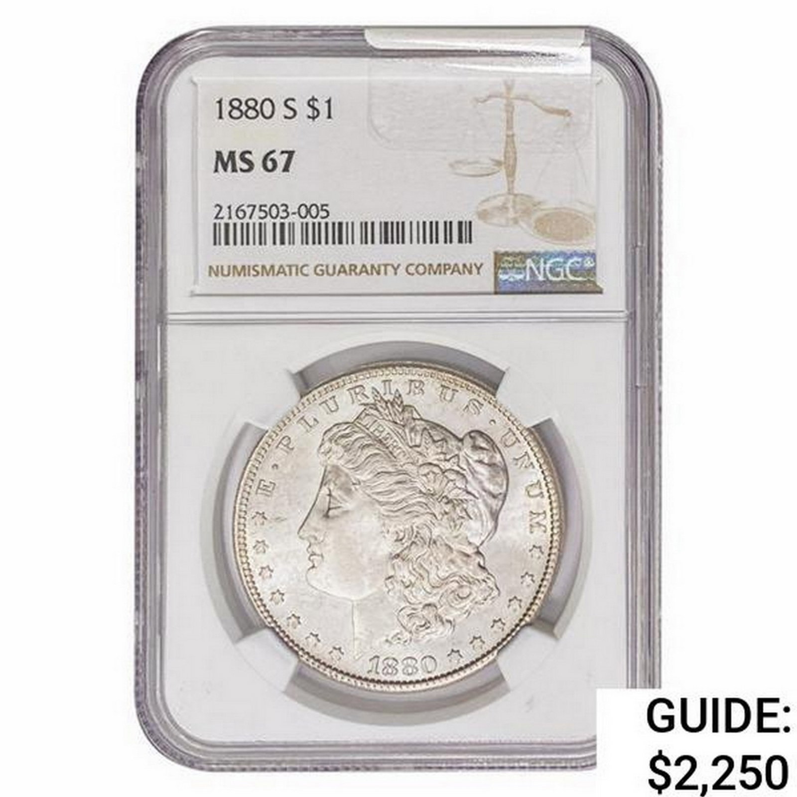 1880-S Morgan Silver Dollar NGC MS67: 1880-S Morgan Silver Dollar NGC MS67