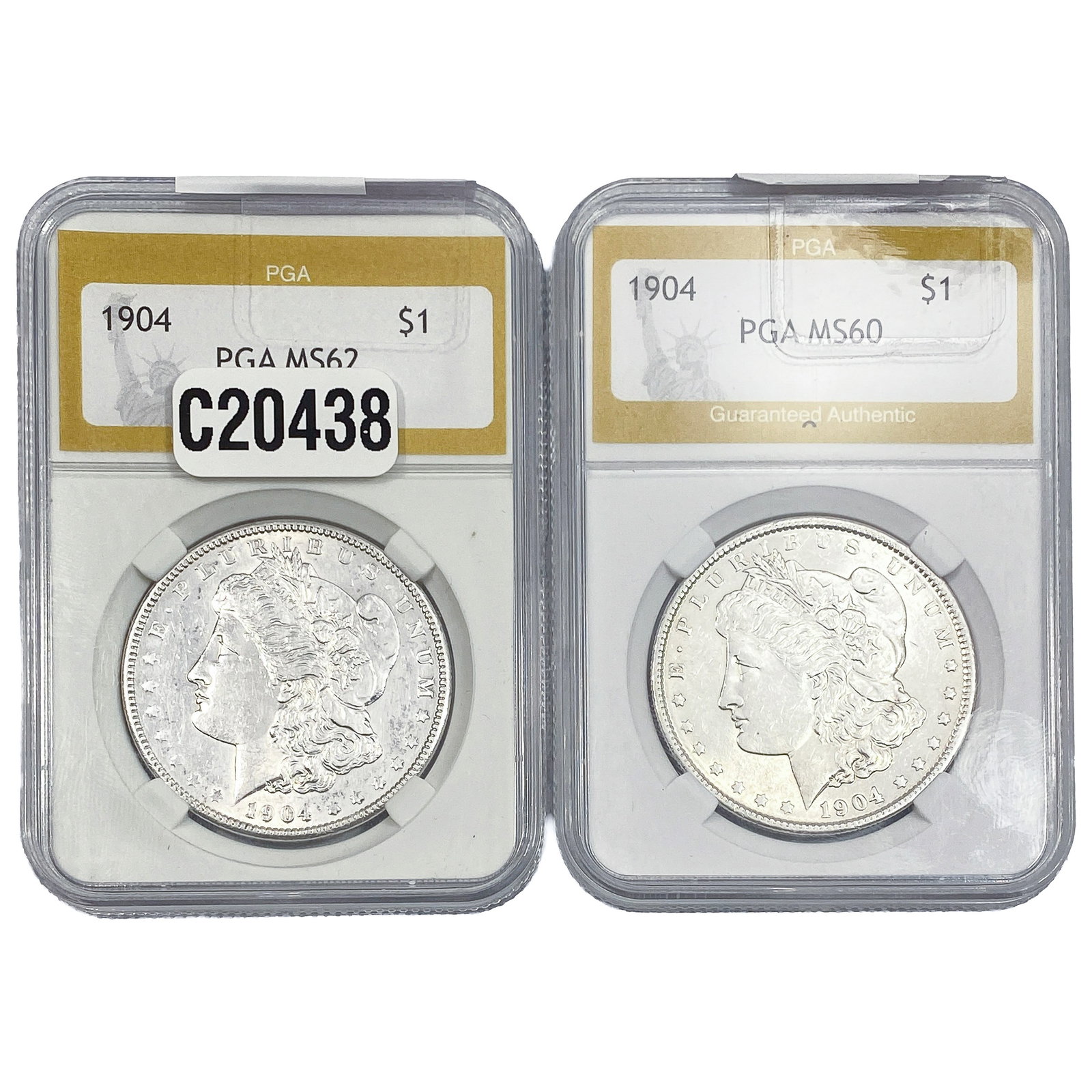 [2 Coins] 1904 Morgan Silver Dollar PGA MS60-62: [2 Coins] 1904 Morgan Silver Dollar PGA MS60-62