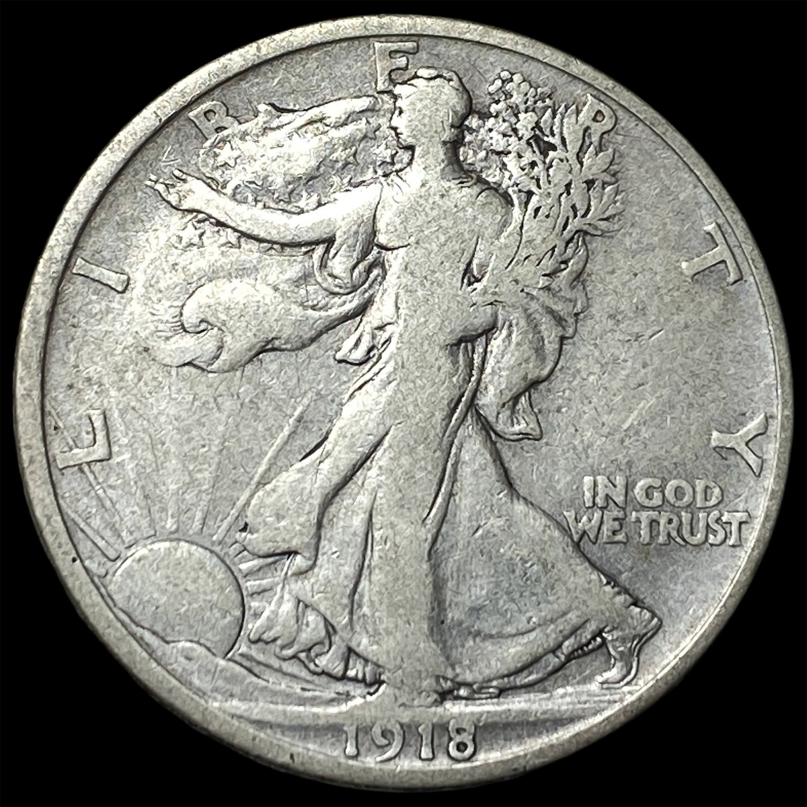 1918-D Silver Walking Liberty Half Dollar LIGHTLY CIRCULATED: 1918-D Silver Walking Liberty Half Dollar LIGHTLY CIRCULATED