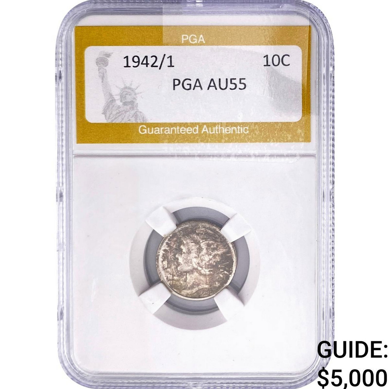 1942/1 Mercury Silver Dime PGA AU55: 1942/1 Mercury Silver Dime PGA AU55