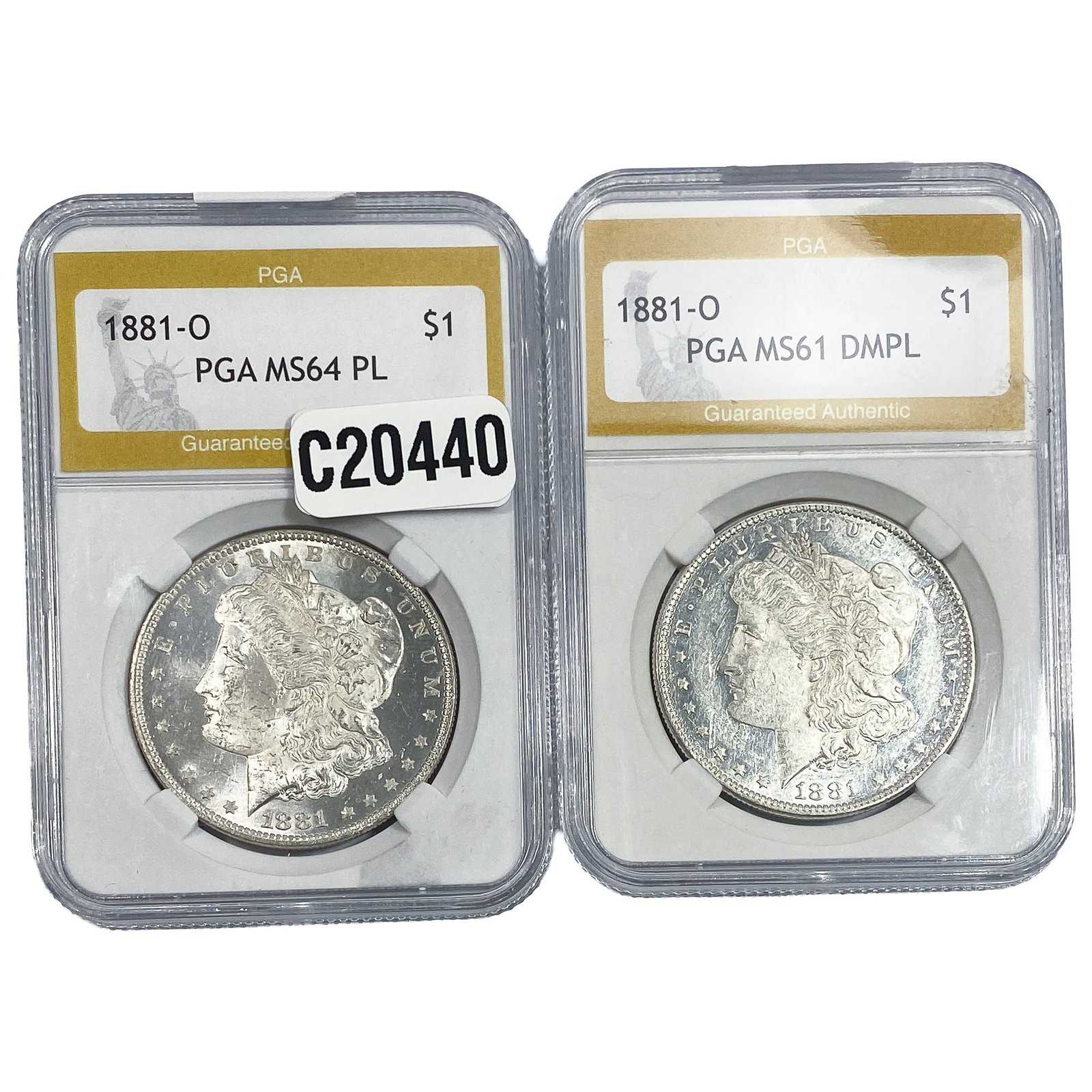 [2 Coins] 1881-O Morgan Silver Dollar PGA MS61-64: [2 Coins] 1881-O Morgan Silver Dollar PGA MS61-64