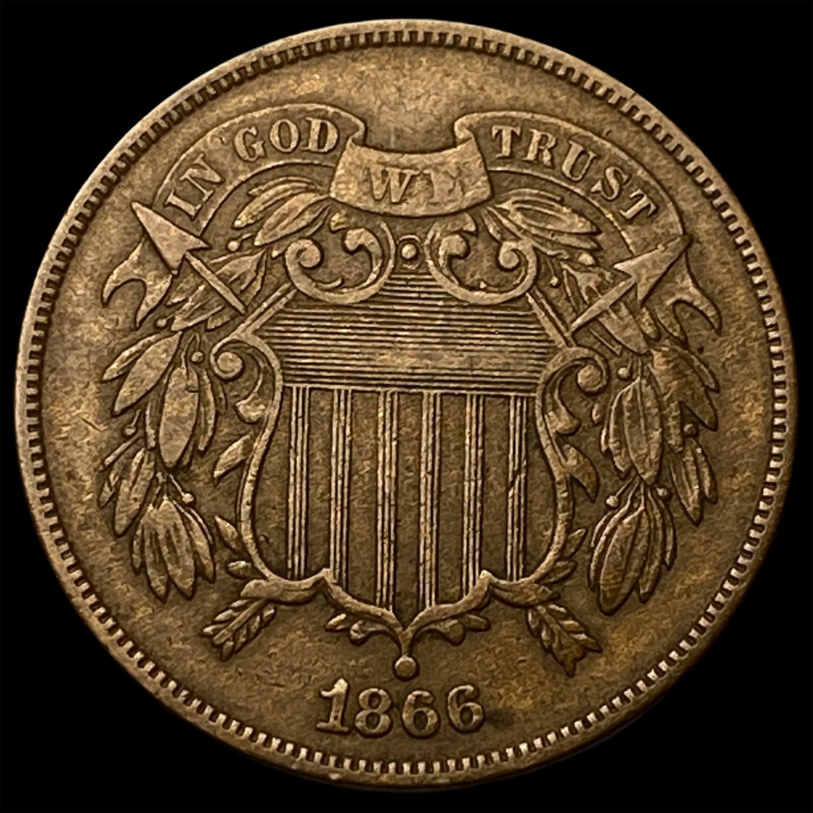 1866 Bronze Two-Cent Piece NEARLY UNCIRCULATED (1 of 2)