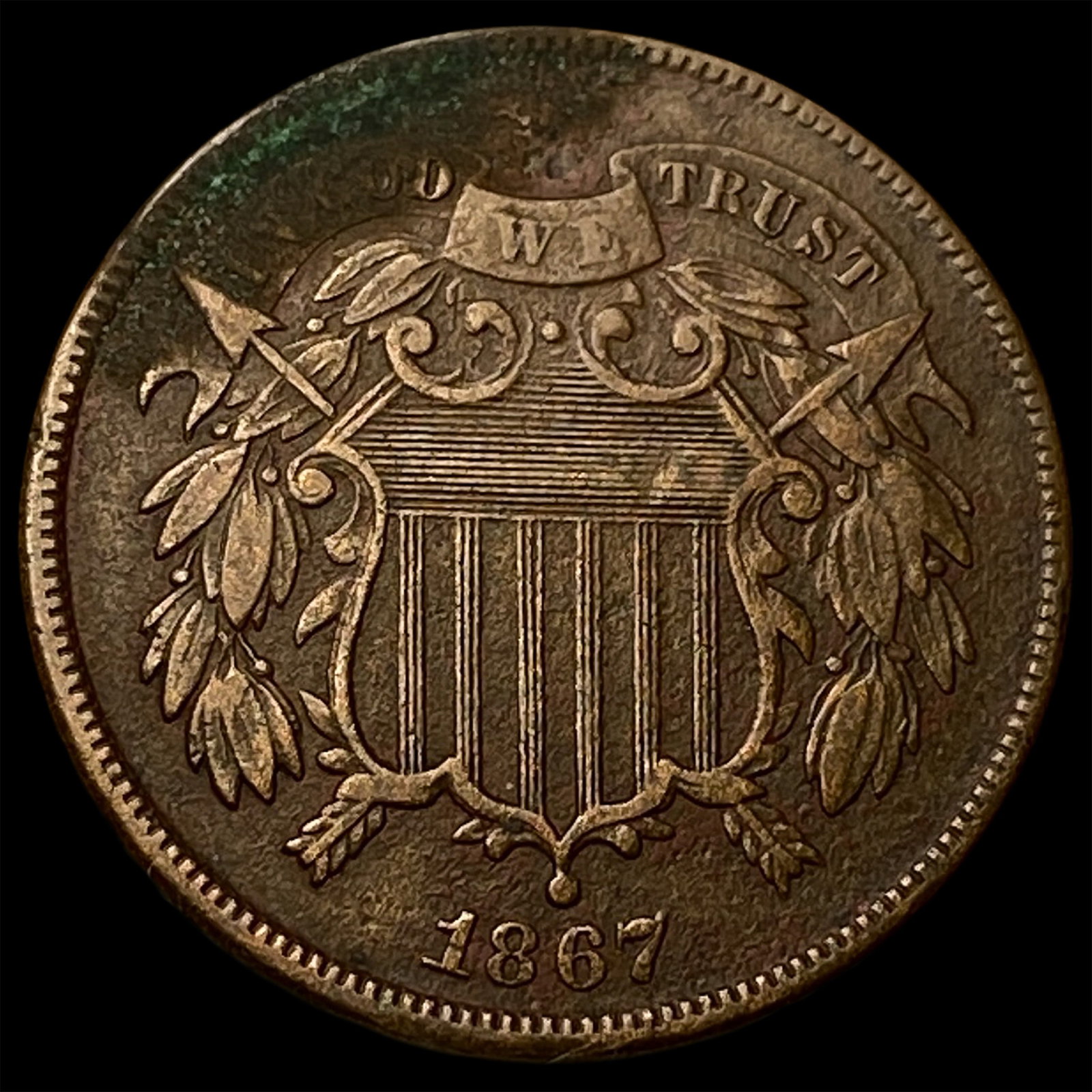 1867 Bronze Two-Cent Piece NEARLY UNCIRCULATED: 1867 Bronze Two-Cent Piece NEARLY UNCIRCULATED