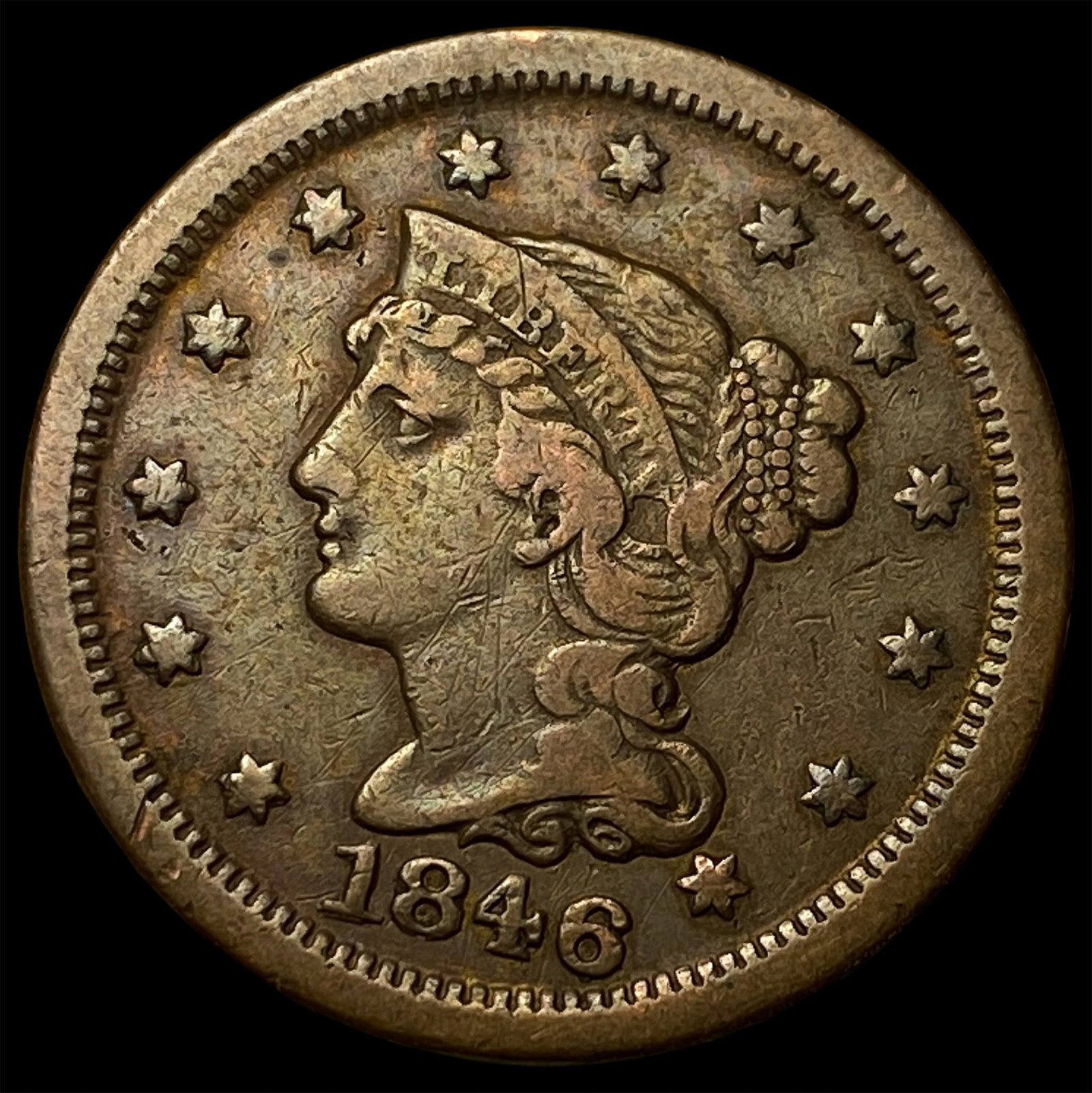 1846 Braided Hair Large Cent NEARLY UNCIRCULATED (1 of 2)