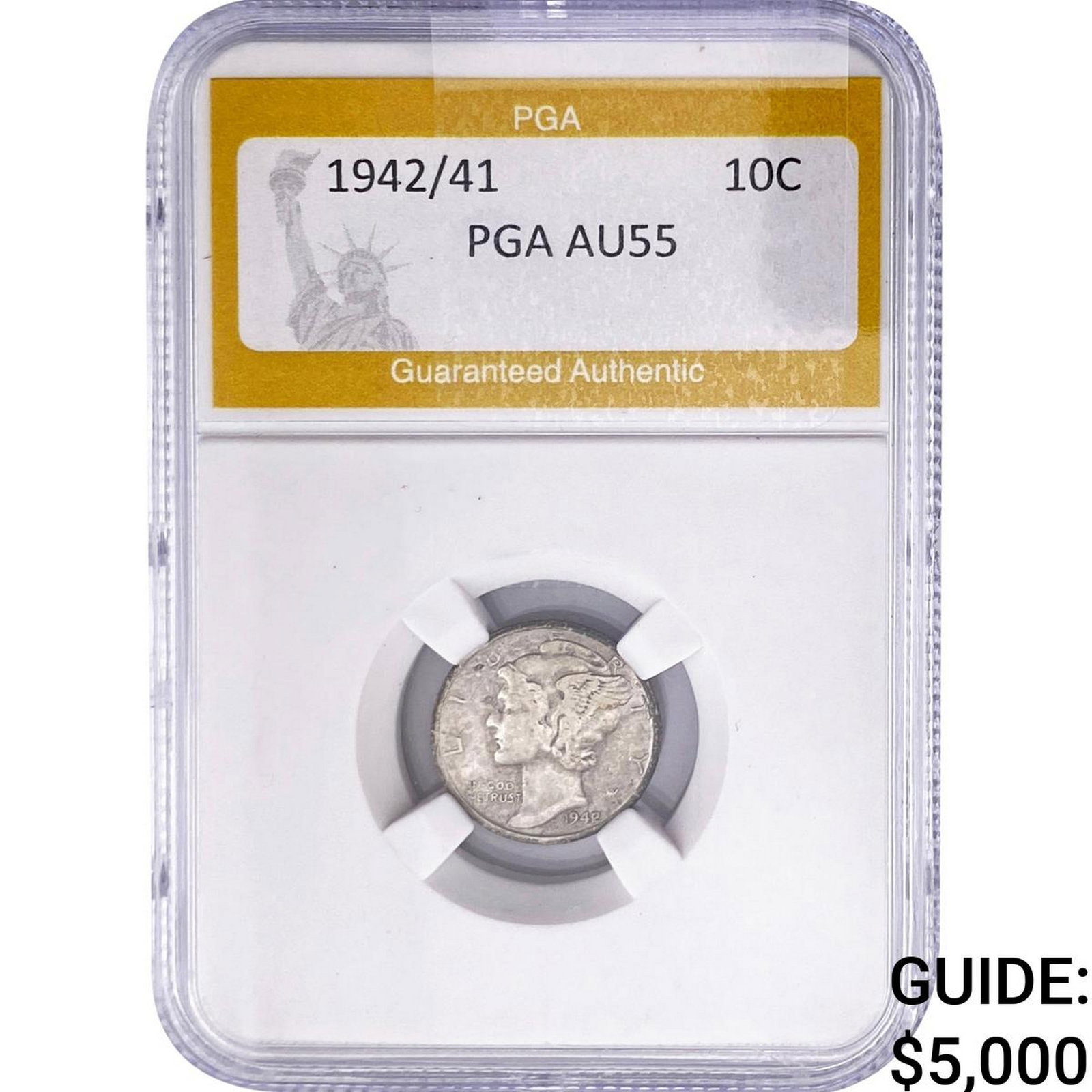 1942/41 Mercury Silver Dime PGA AU55: 1942/41 Mercury Silver Dime PGA AU55