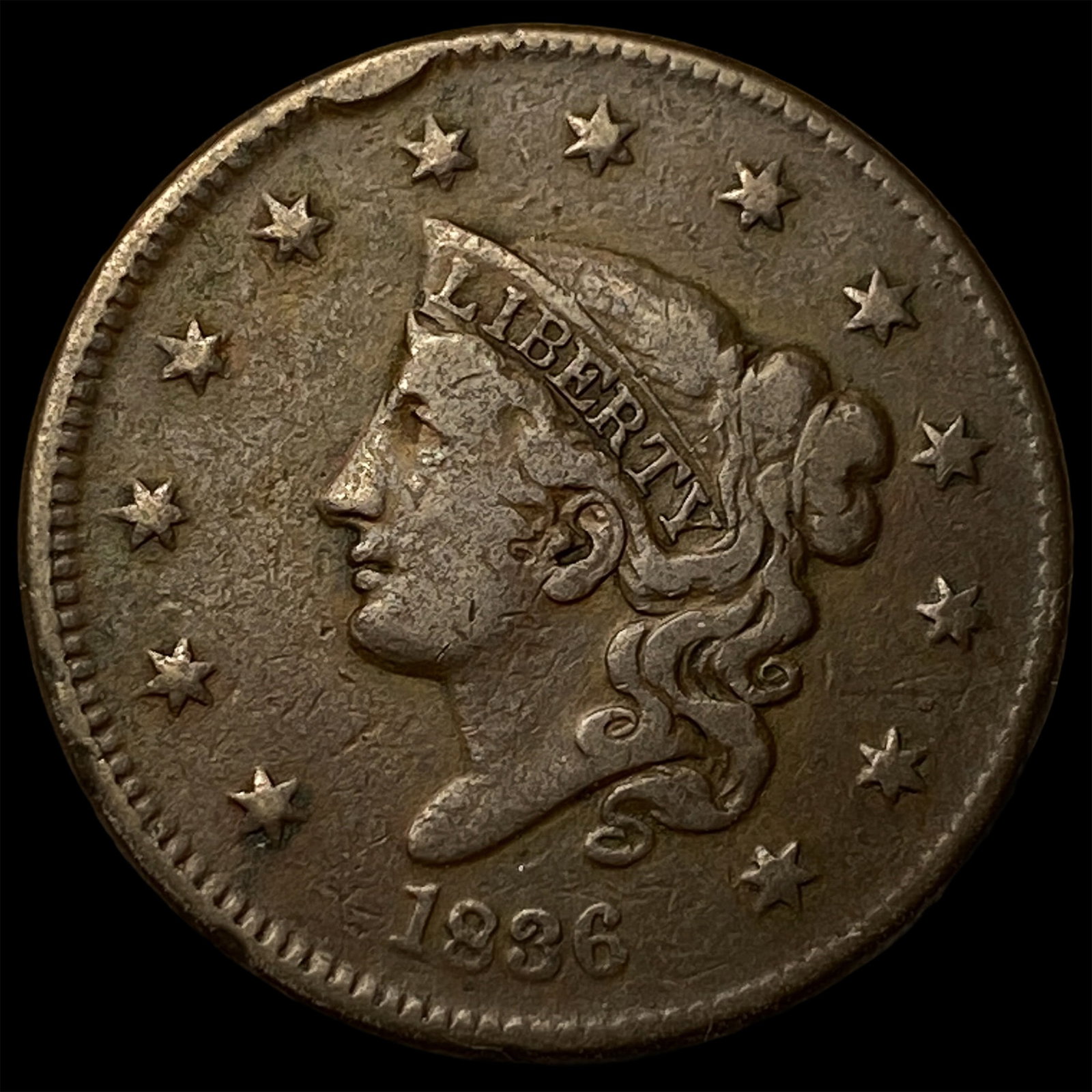 1836 Coronet Head Large Cent LIGHTLY CIRCULATED: 1836 Coronet Head Large Cent LIGHTLY CIRCULATED