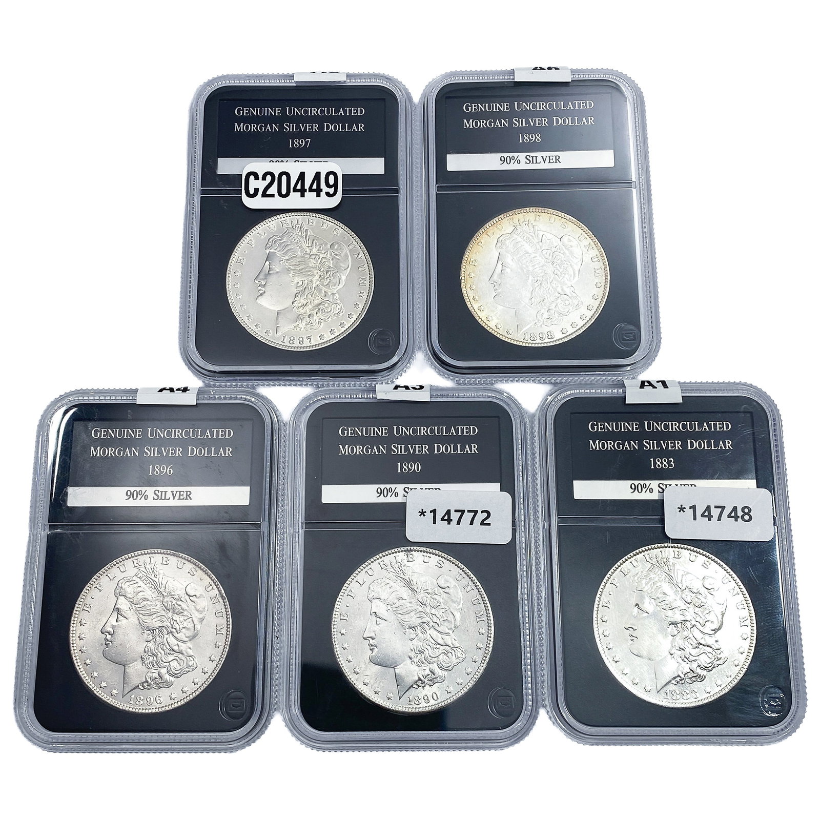[5 Coins] 1883-1898 Morgan Silver Dollar (1 of 2)