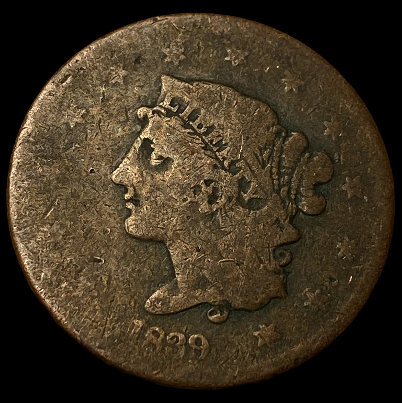 1839 Coronet Head Large Cent NICELY CIRCULATED: 1839 Coronet Head Large Cent NICELY CIRCULATED