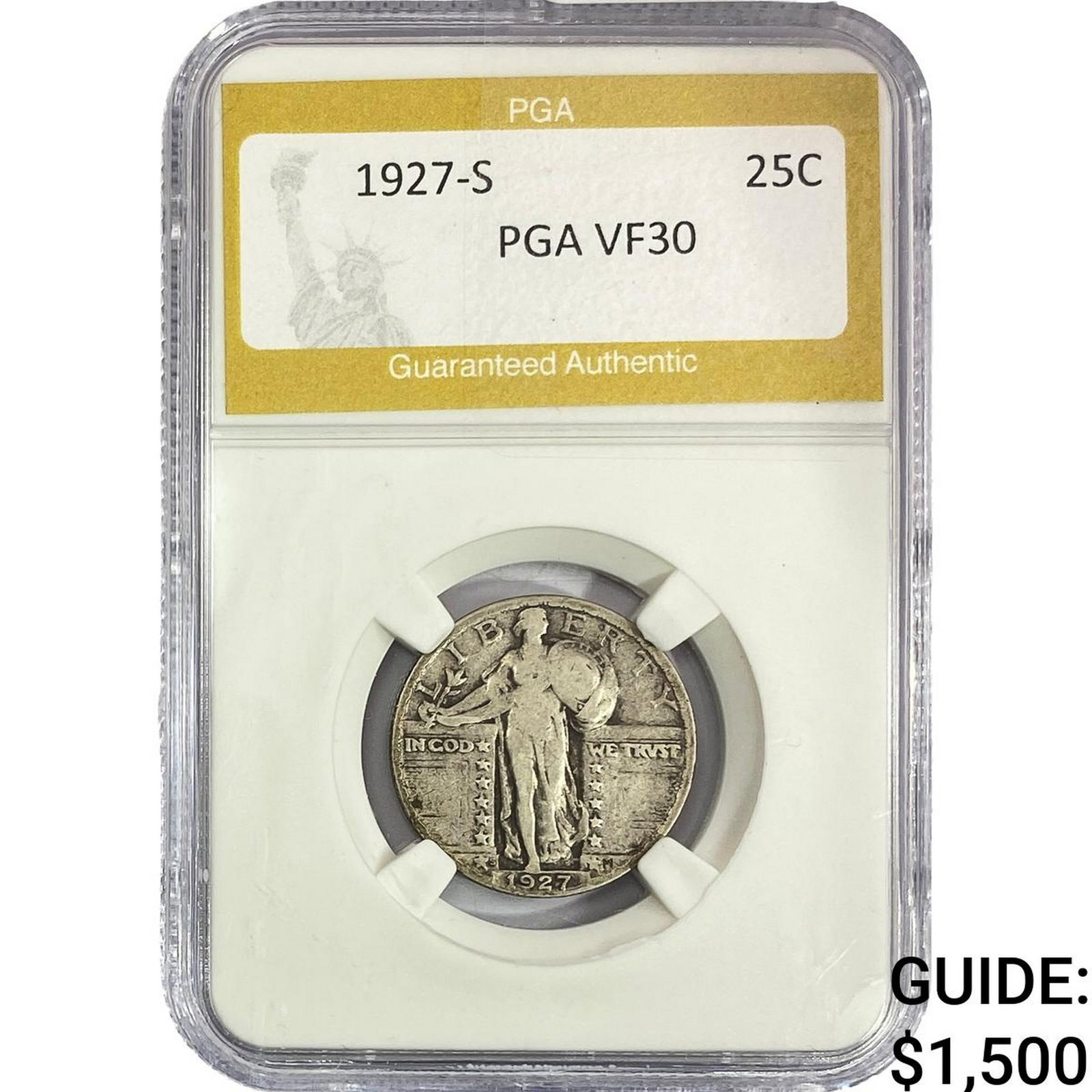 1927-S Standing Liberty Quarter PGA VF30: 1927-S Standing Liberty Quarter PGA VF30