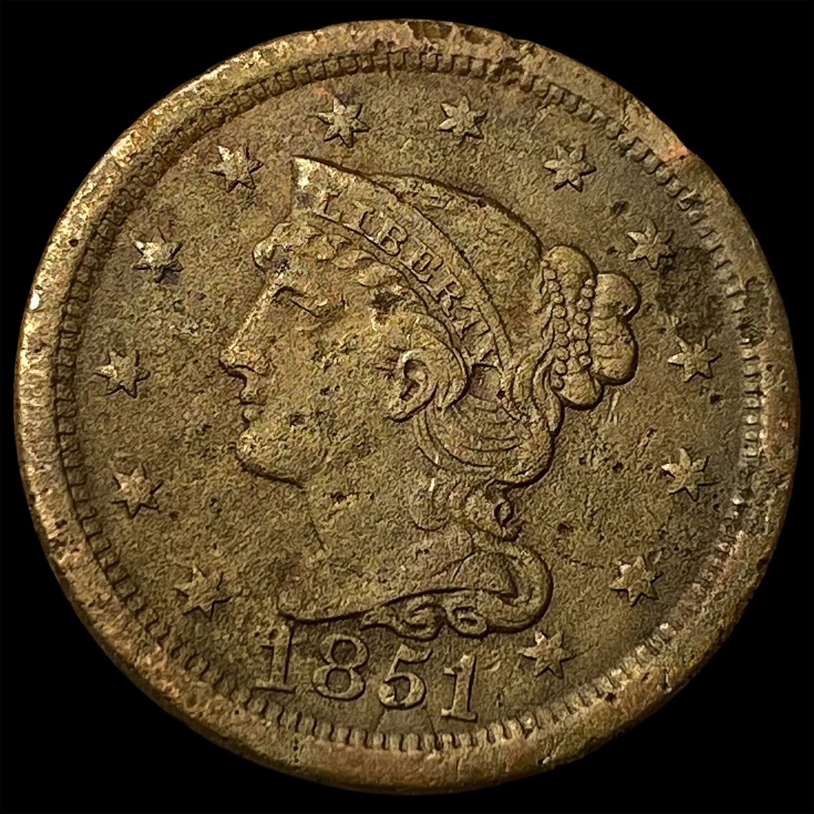 1851 Braided Hair Large Cent HIGH GRADE: 1851 Braided Hair Large Cent HIGH GRADE