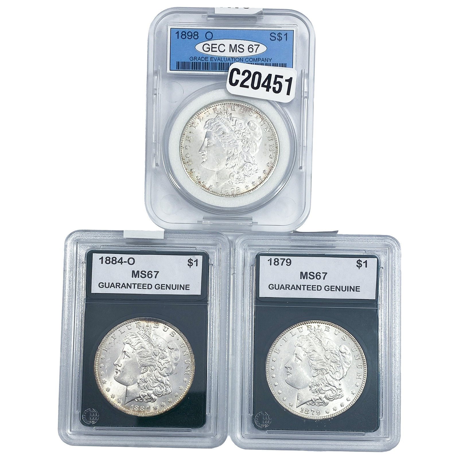 [3 Coins] 1879-1898 Morgan Silver Dollar GEC MS67: [3 Coins] 1879-1898 Morgan Silver Dollar GEC MS67