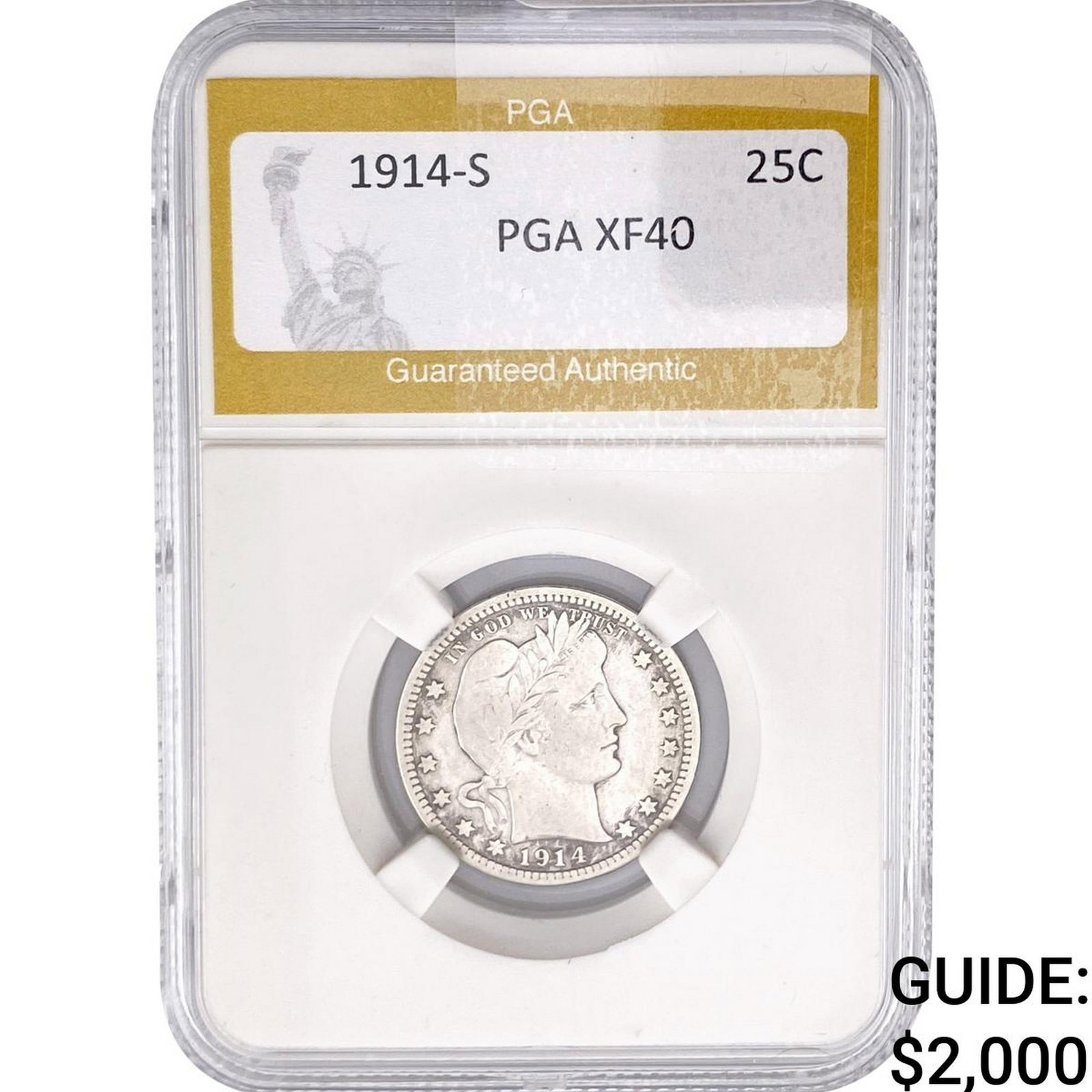 1914-S Barber Quarter PGA XF40: 1914-S Barber Quarter PGA XF40