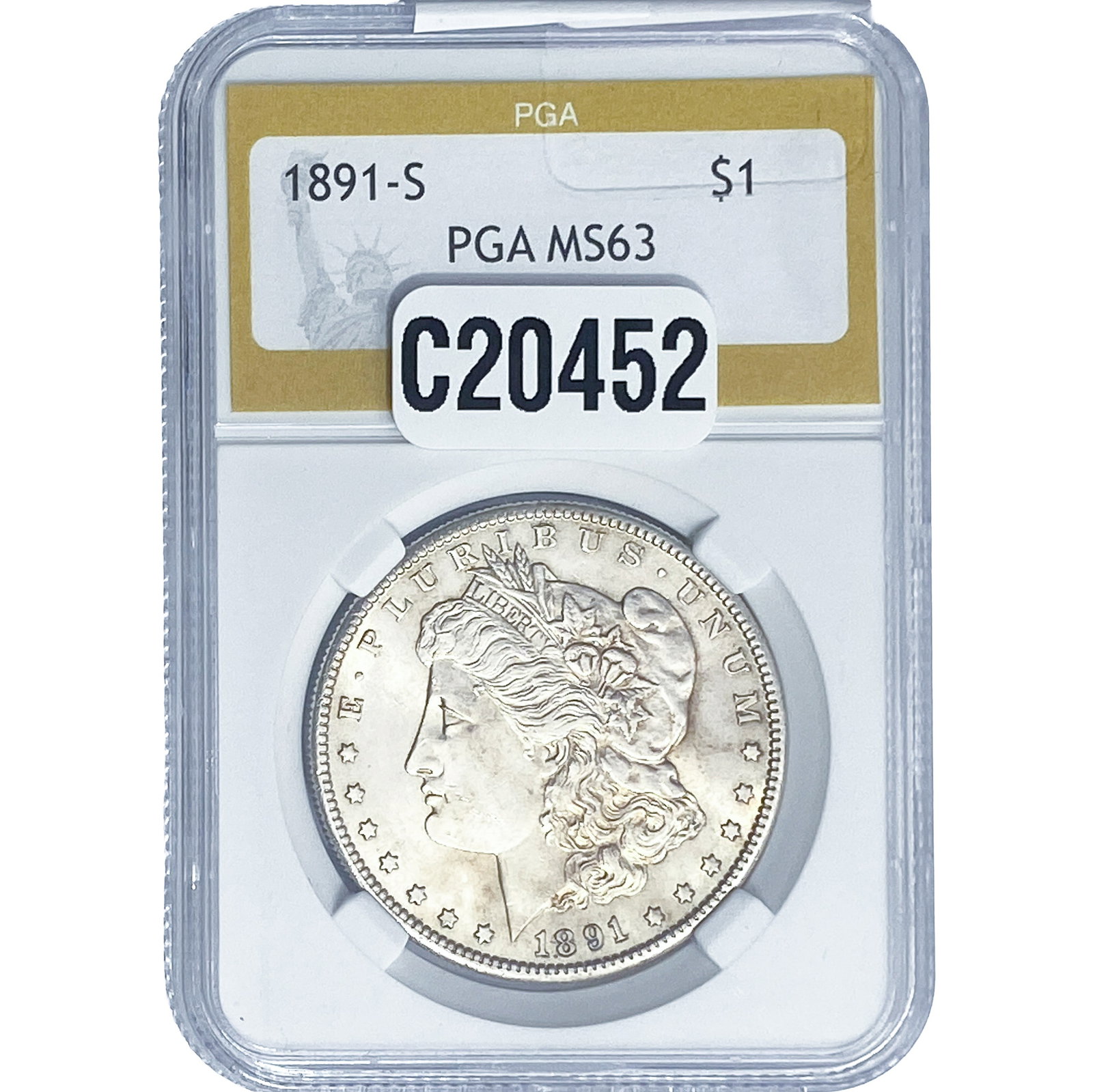 1891-S Morgan Silver Dollar PGA MS63: 1891-S Morgan Silver Dollar PGA MS63