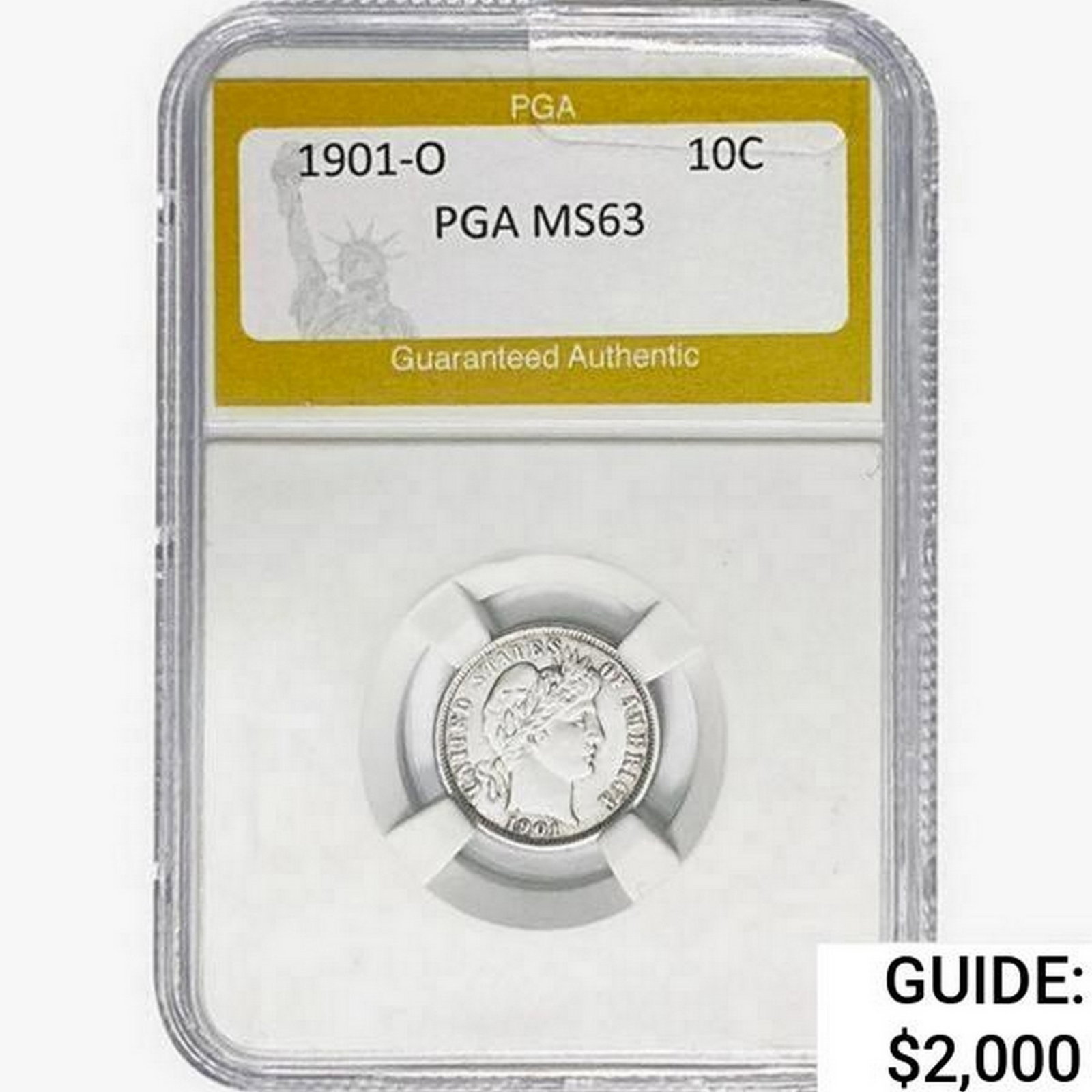 1901-O Barber Dime PGA MS63: 1901-O Barber Dime PGA MS63