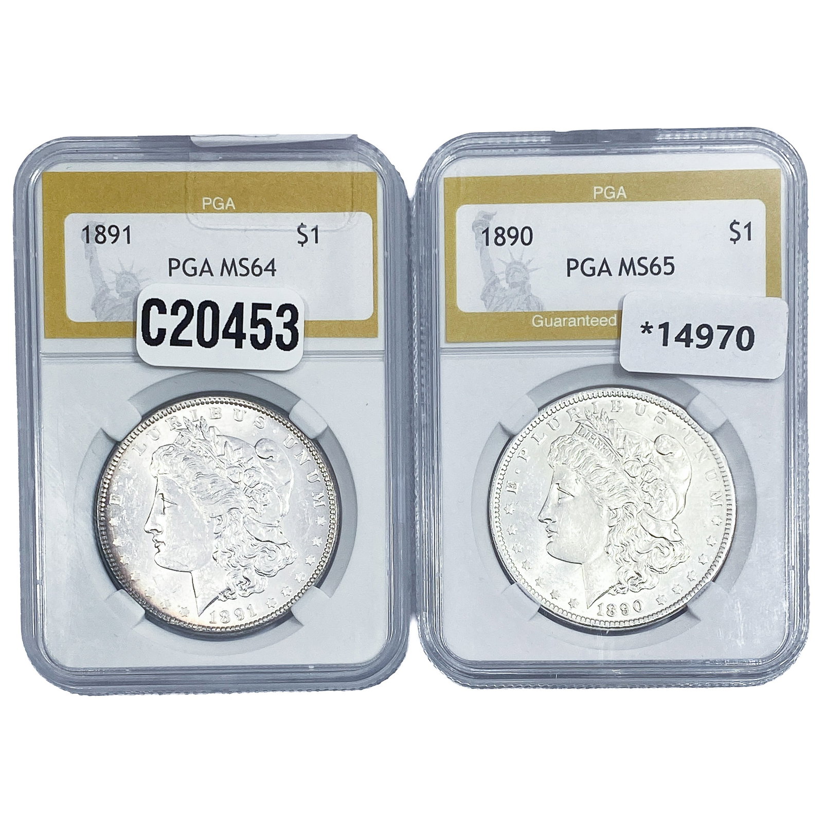 [2 Coins] 1890-1891 Morgan Silver Dollar PGA MS64-65: [2 Coins] 1890-1891 Morgan Silver Dollar PGA MS64-65