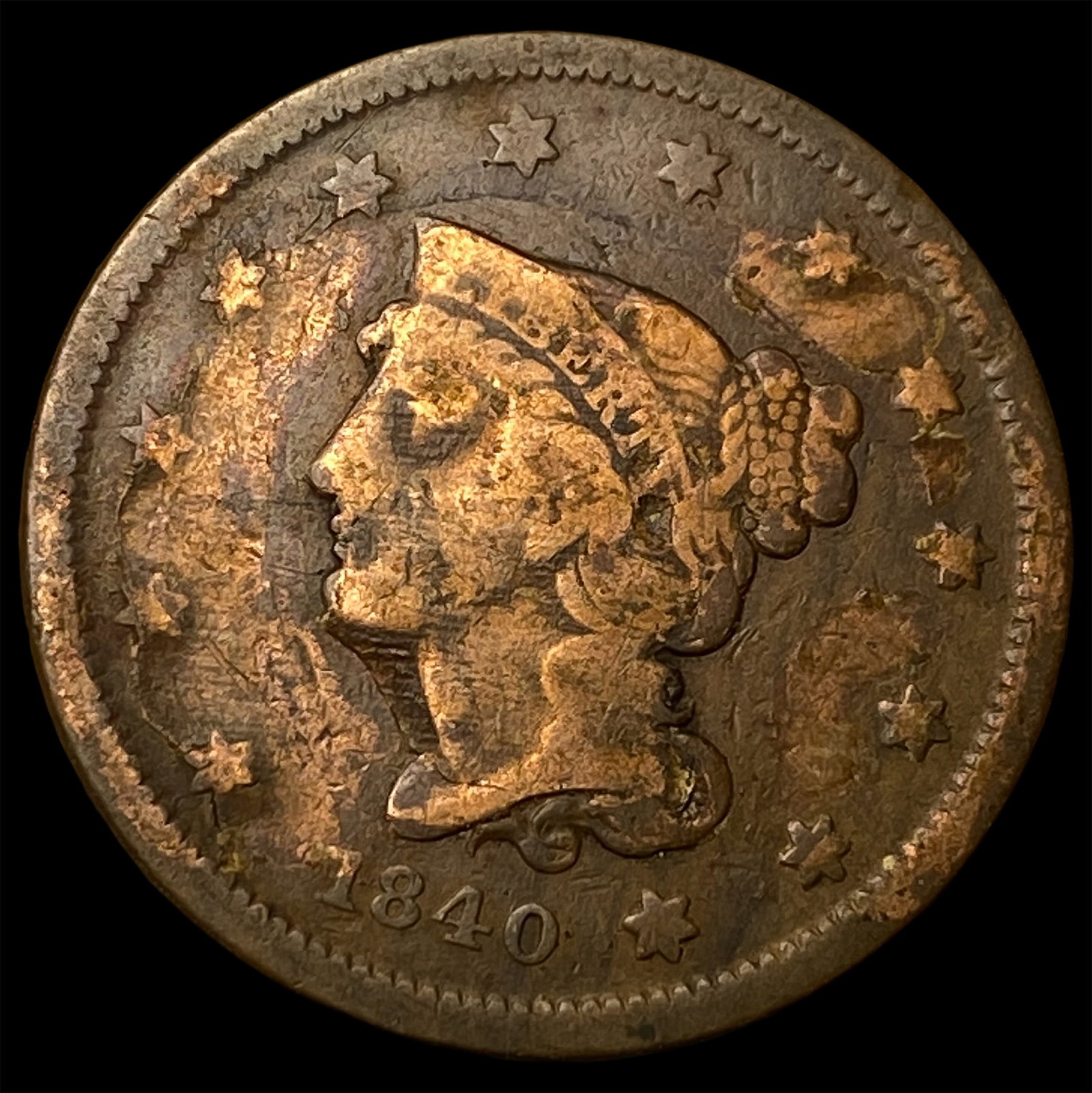 1840 Braided Hair Large Cent NICELY CIRCULATED: 1840 Braided Hair Large Cent NICELY CIRCULATED
