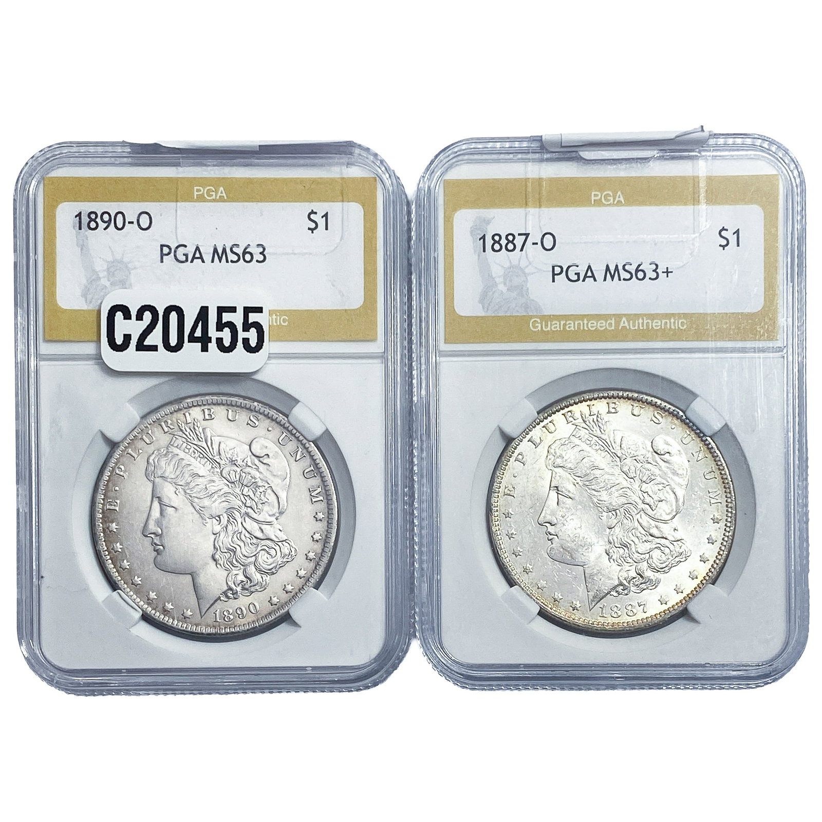 [2 Coins] 1887-1890 Morgan Silver Dollar PGA MS63: [2 Coins] 1887-1890 Morgan Silver Dollar PGA MS63