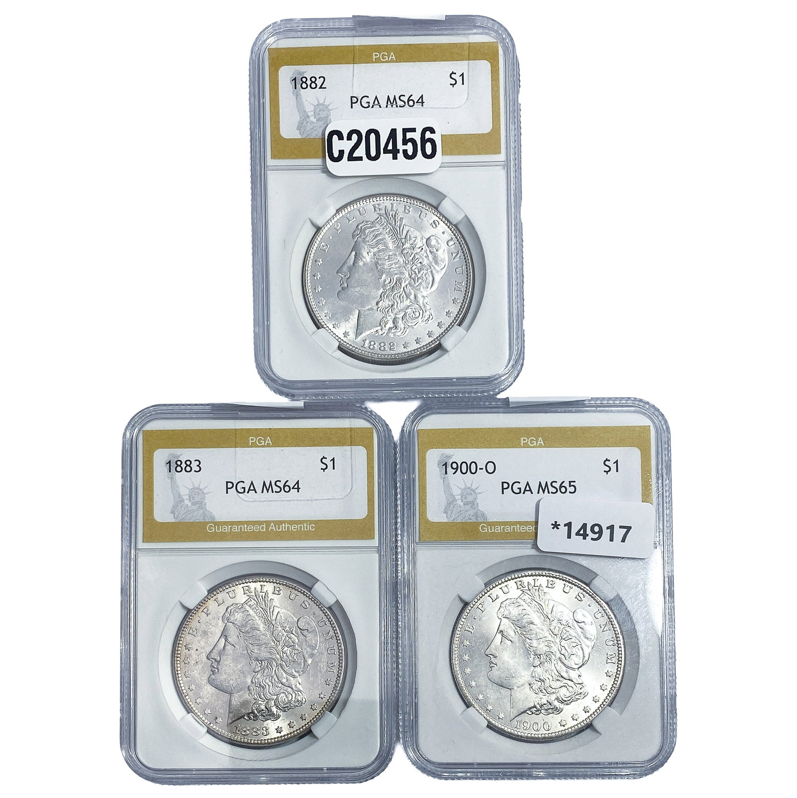 [3 Coins] 1882-1900 Morgan Silver Dollar PGA MS64-65: [3 Coins] 1882-1900 Morgan Silver Dollar PGA MS64-65