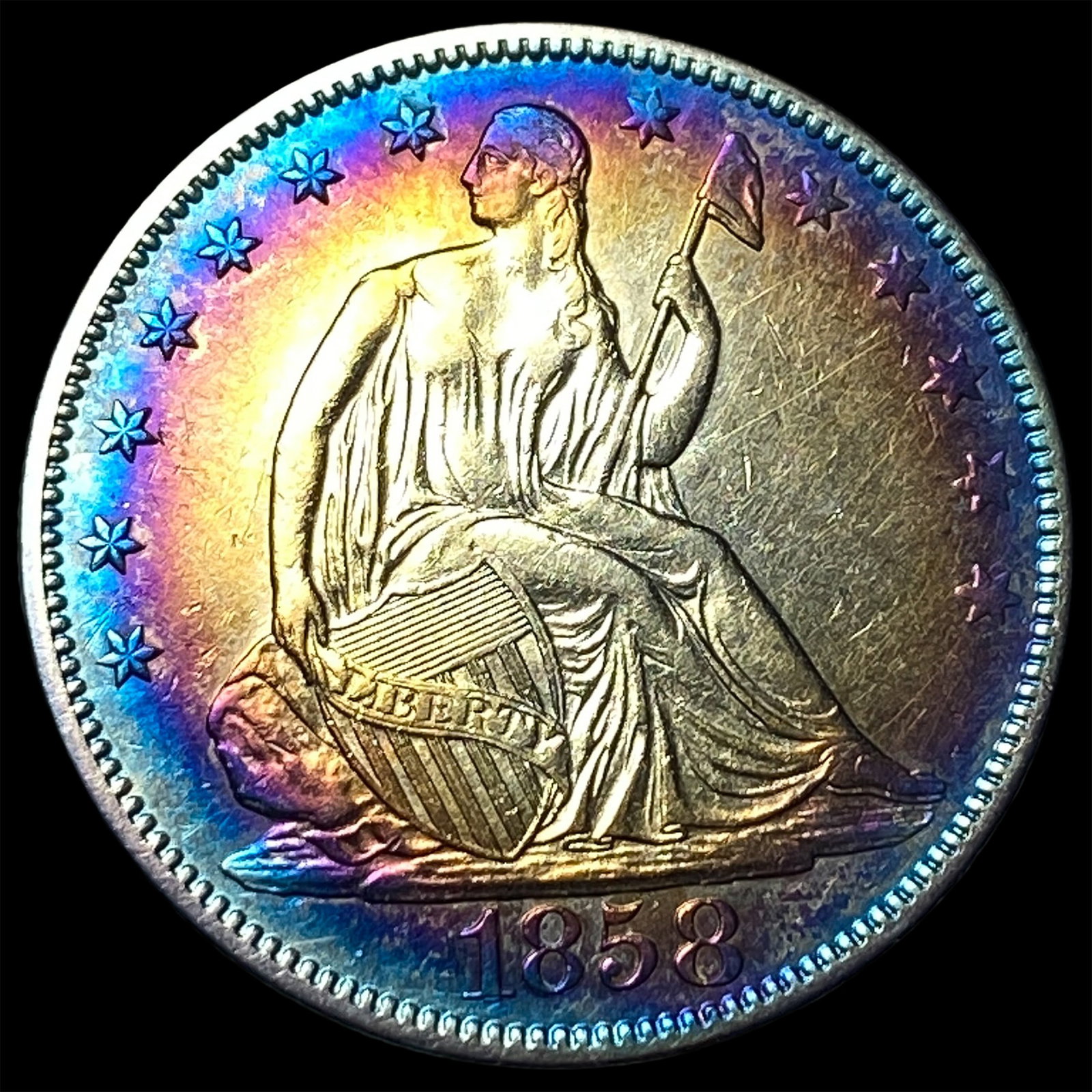 1858 Silver Half Dollar (Seated Liberty) CLOSELY UNCIRCULATED: 1858 Silver Half Dollar (Seated Liberty) CLOSELY UNCIRCULATED
