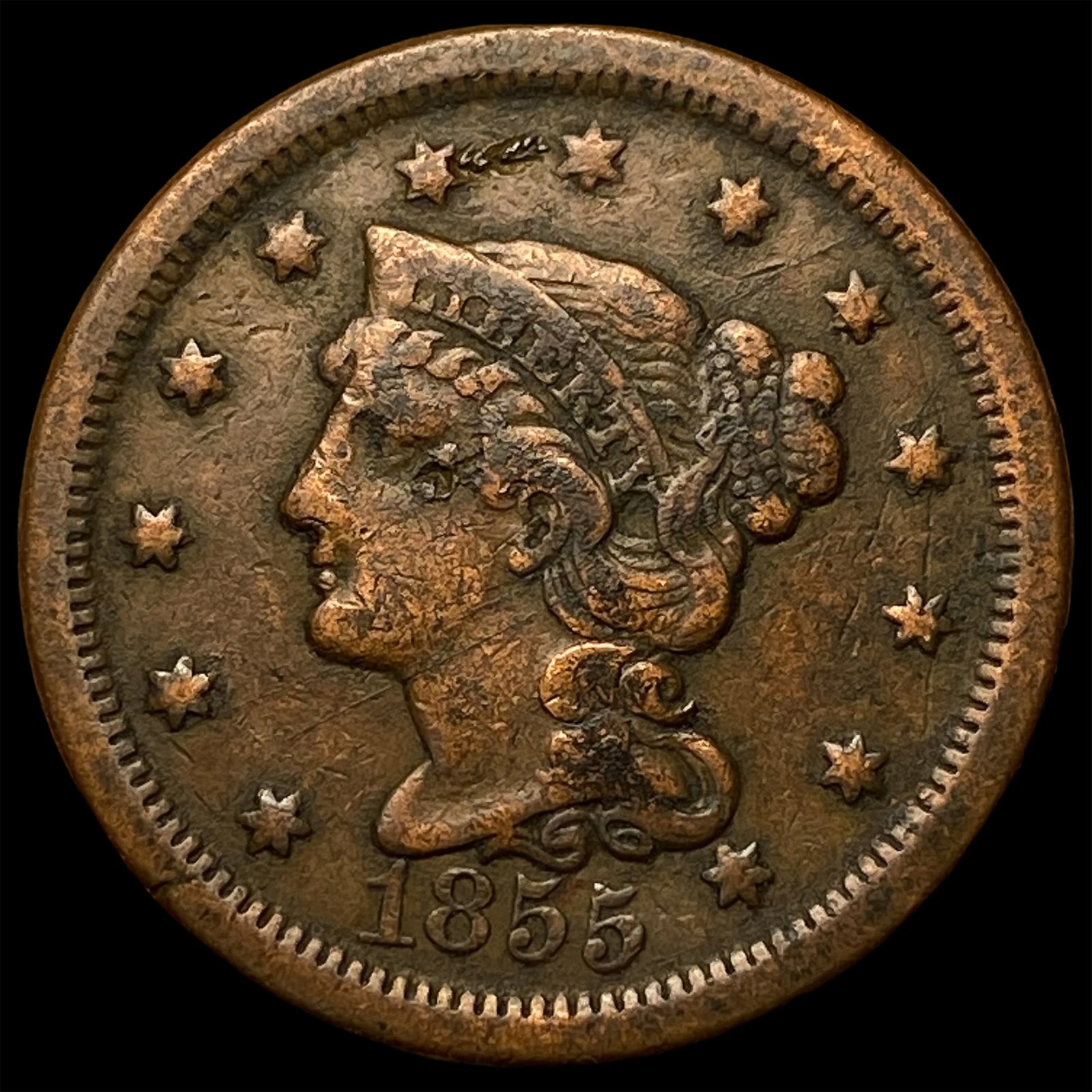 1855 Braided Hair Large Cent LIGHTLY CIRCULATED (1 of 2)