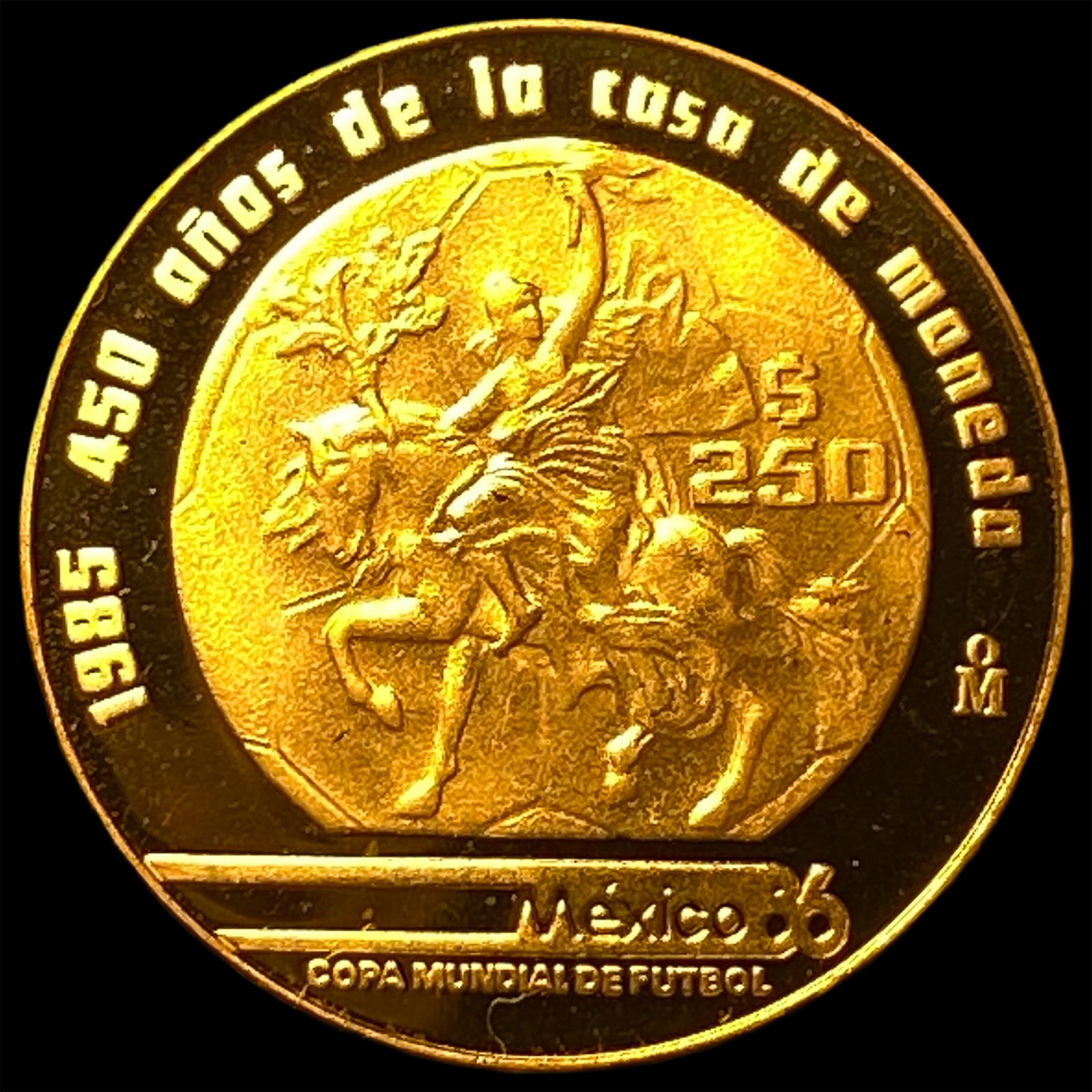 1985 Mexico Gold 250 Pesos World Cup GEM PROOF (1 of 2)