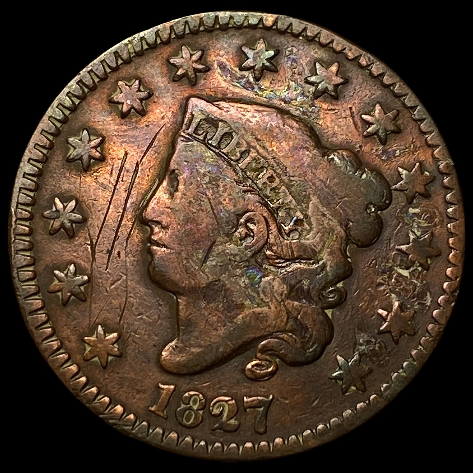 1827 Coronet Head Large Cent LIGHTLY CIRCULATED (1 of 2)