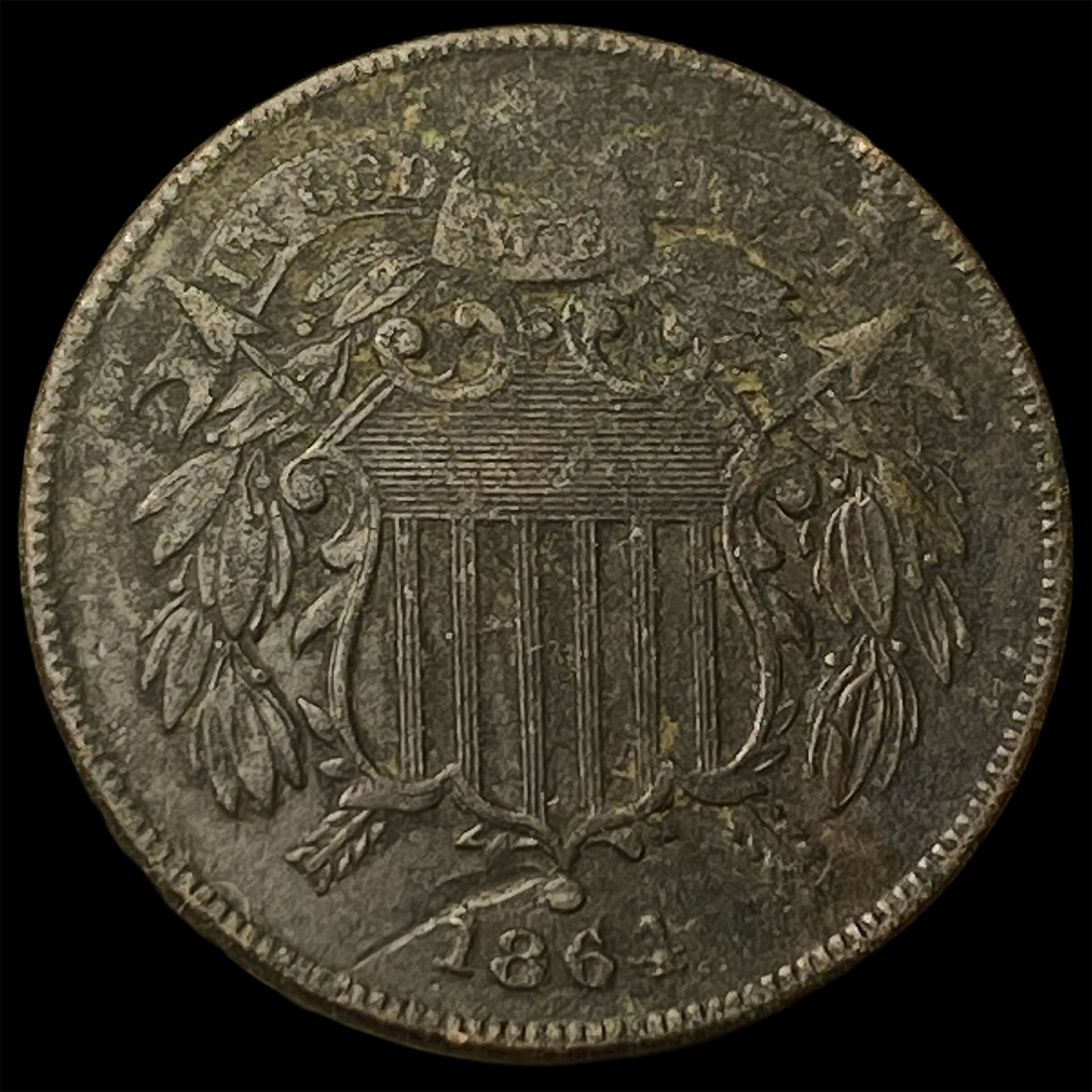 1864 Bronze Two-Cent Piece NEARLY UNCIRCULATED: 1864 Bronze Two-Cent Piece NEARLY UNCIRCULATED