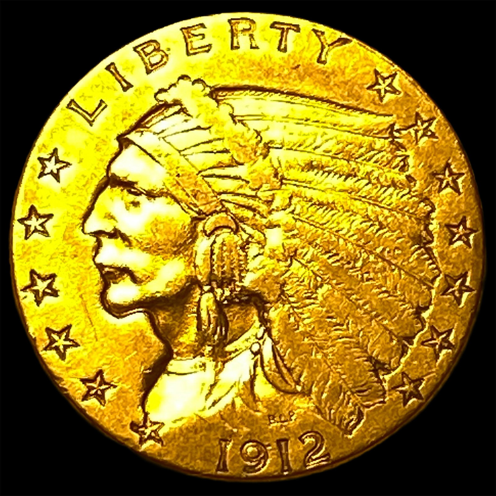 1912 Indian Head Gold $2.50 Quarter Eagle CLOSELY UNCIRCULATED: 1912 Indian Head Gold $2.50 Quarter Eagle CLOSELY UNCIRCULATED