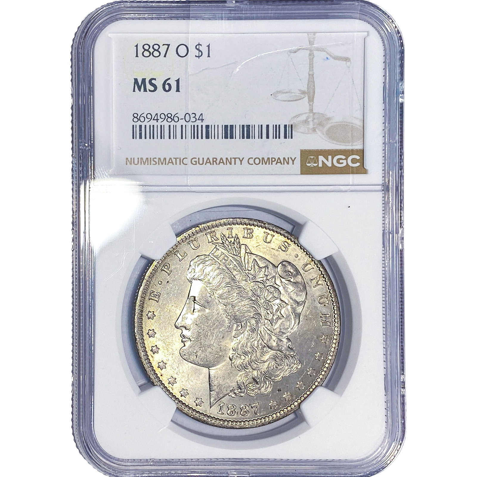 1887-O Morgan Silver Dollar NGC MS61: 1887-O Morgan Silver Dollar NGC MS61