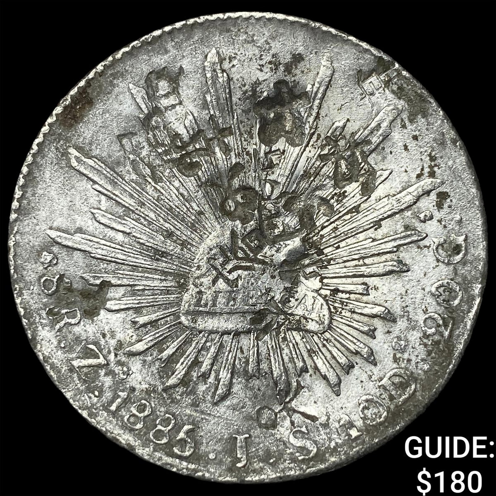 1885 Mexico Silver 1 Peso Punch Marked NEARLY UNCIRCULATED (1 of 2)