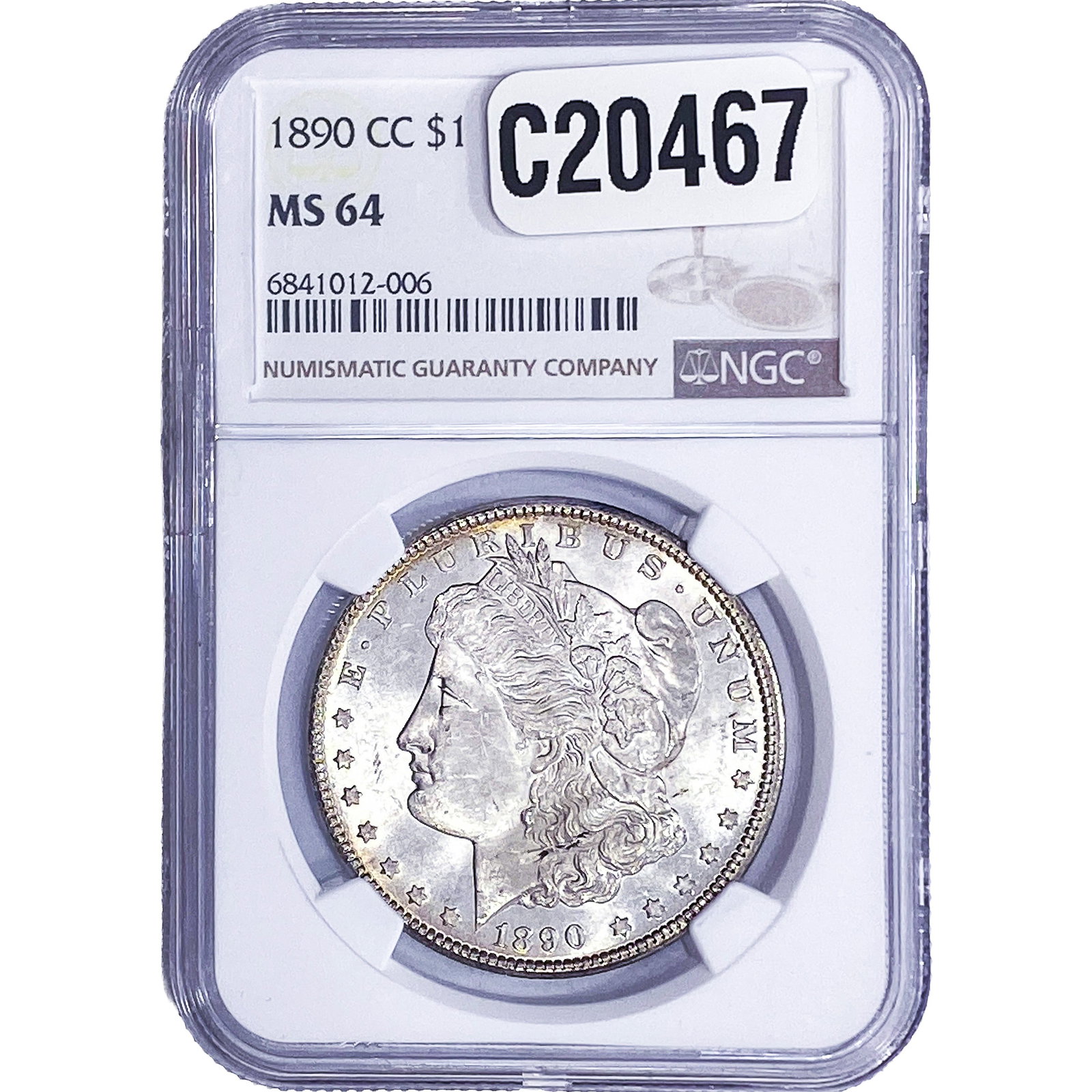 1890-CC Morgan Silver Dollar NGC MS64: 1890-CC Morgan Silver Dollar NGC MS64