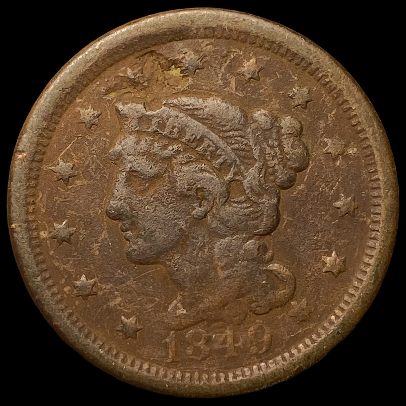 1849 Braided Hair Large Cent NEARLY UNCIRCULATED (1 of 2)