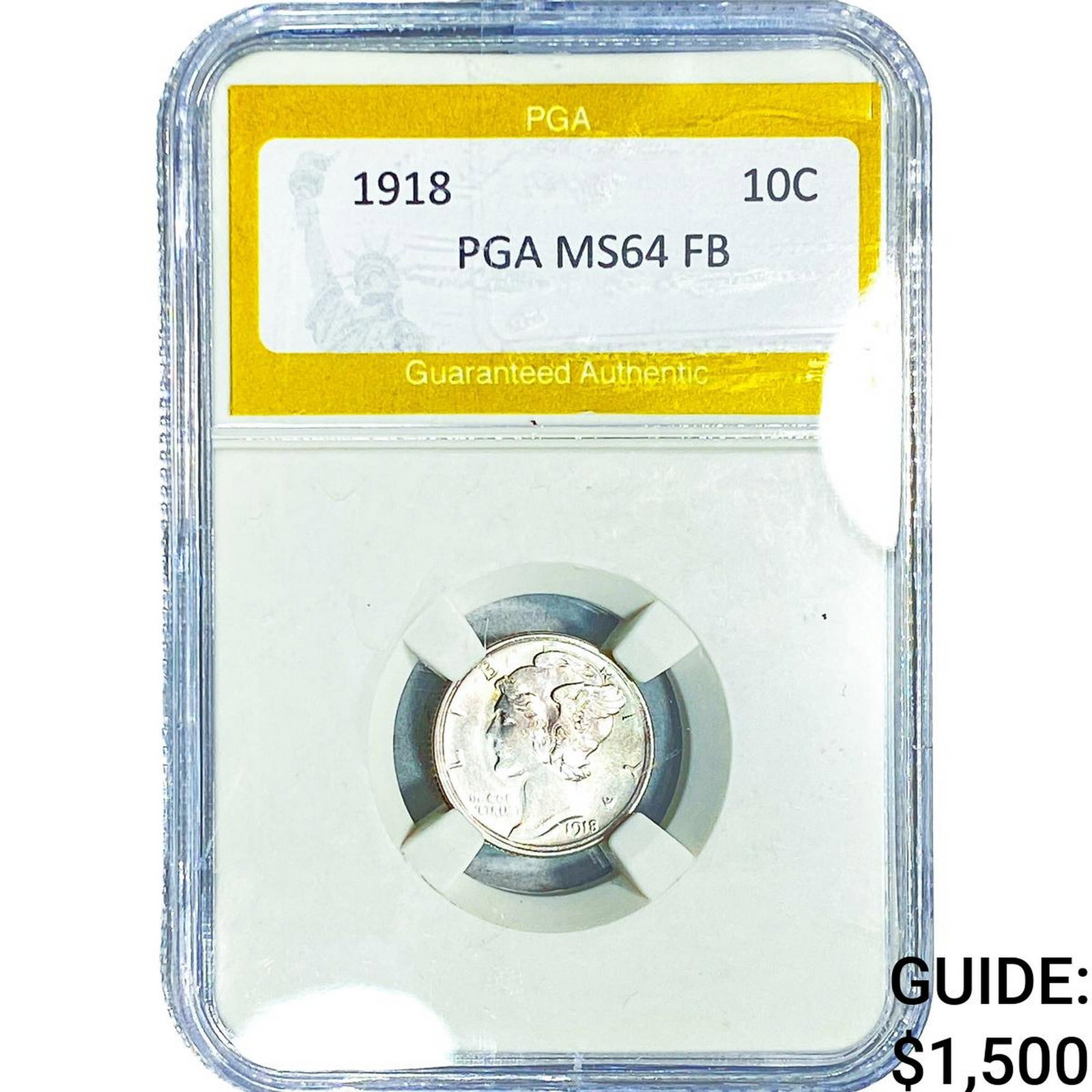 1918 Mercury Silver Dime PGA MS64 FB: 1918 Mercury Silver Dime PGA MS64 FB