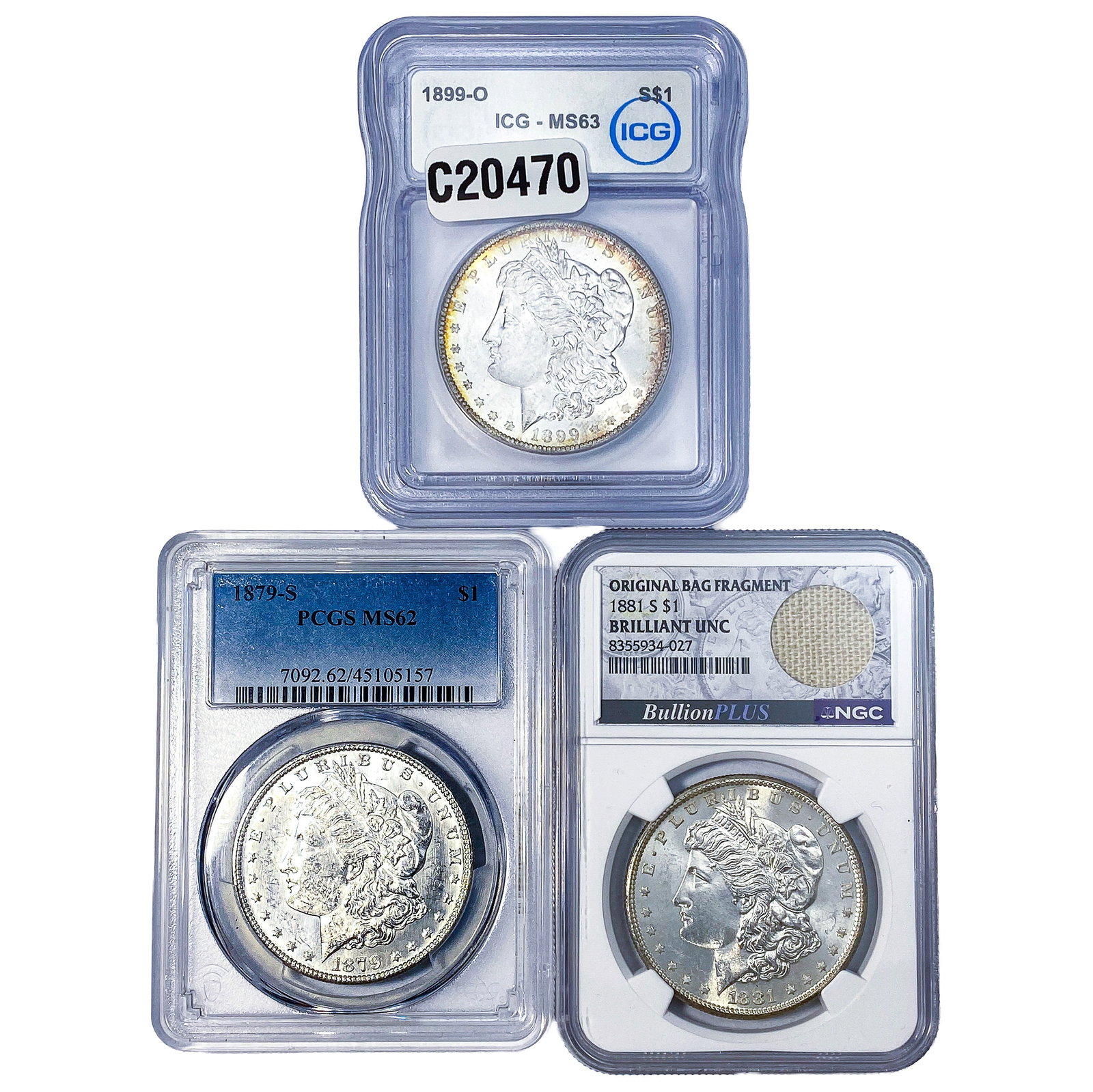 [3 Coins] 1878-1899 Morgan Silver Dollar MS62-63: [3 Coins] 1878-1899 Morgan Silver Dollar MS62-63