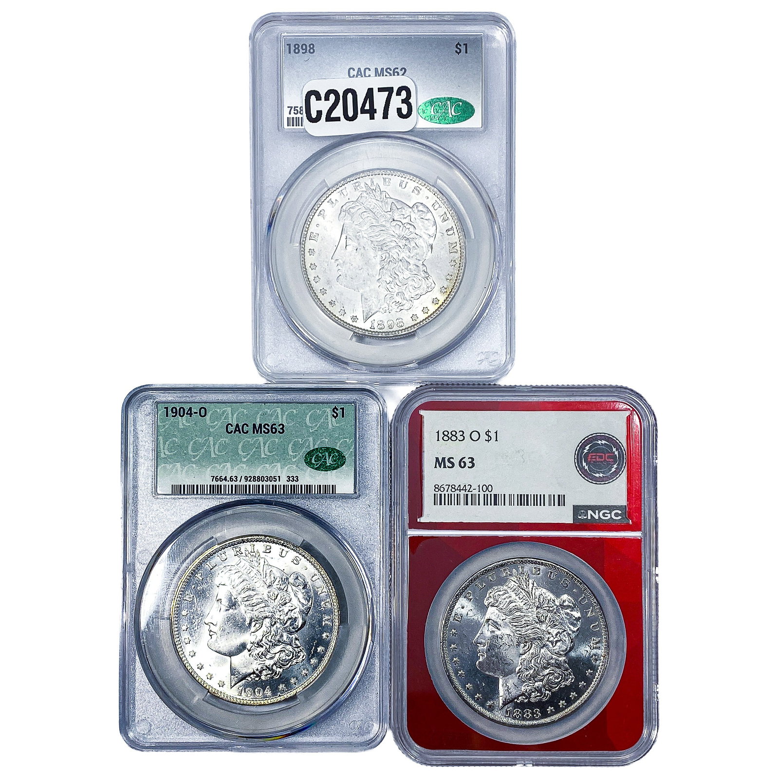 [3 Coins] 1883-1904 Morgan Silver Dollar CAC/NGC MS62-63: [3 Coins] 1883-1904 Morgan Silver Dollar CAC/NGC MS62-63