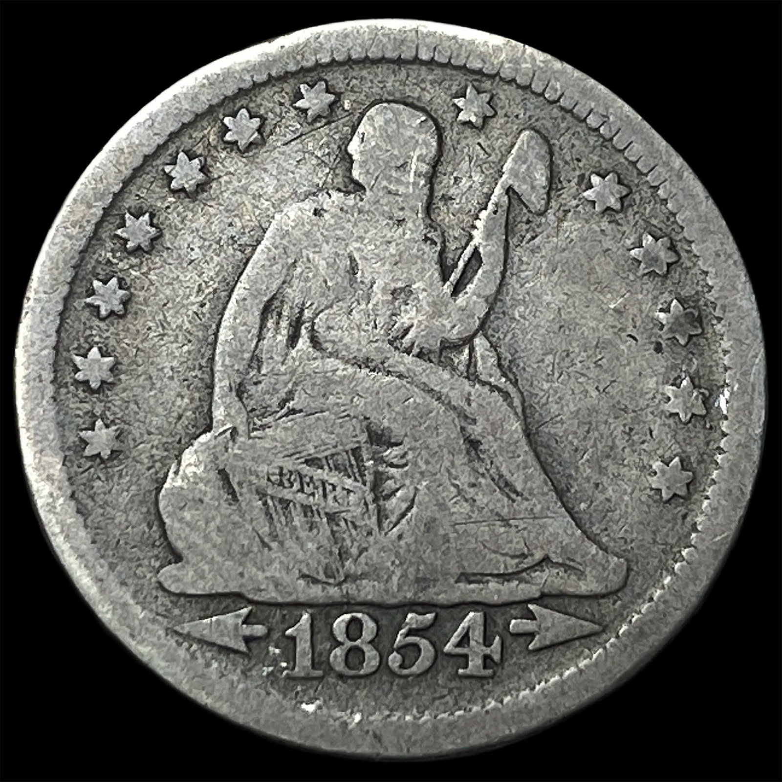 1854 Arrows Seated Liberty Quarter NICELY CIRCULATED: 1854 Arrows Seated Liberty Quarter NICELY CIRCULATED